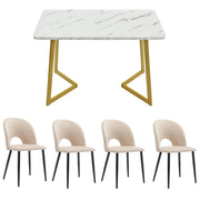 Logidon eetgroep 117x68 cm tafel beige fluwelen stoelen gouden poten