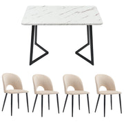 Logidon eetgroep 117x68 cm eettafel met vier fluwelen stoelen beige
