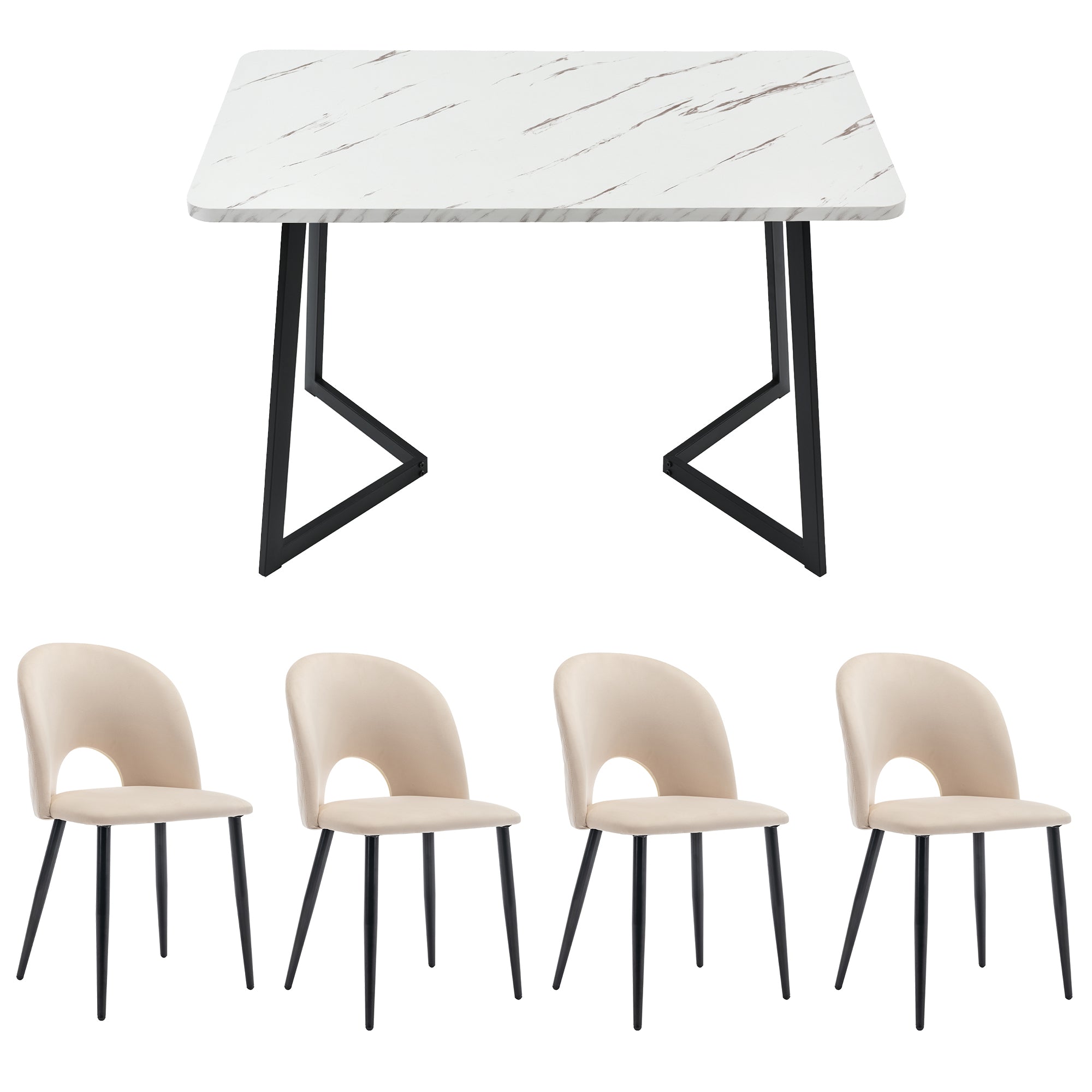 Logidon eetgroep 117x68 cm eettafel met vier fluwelen stoelen beige