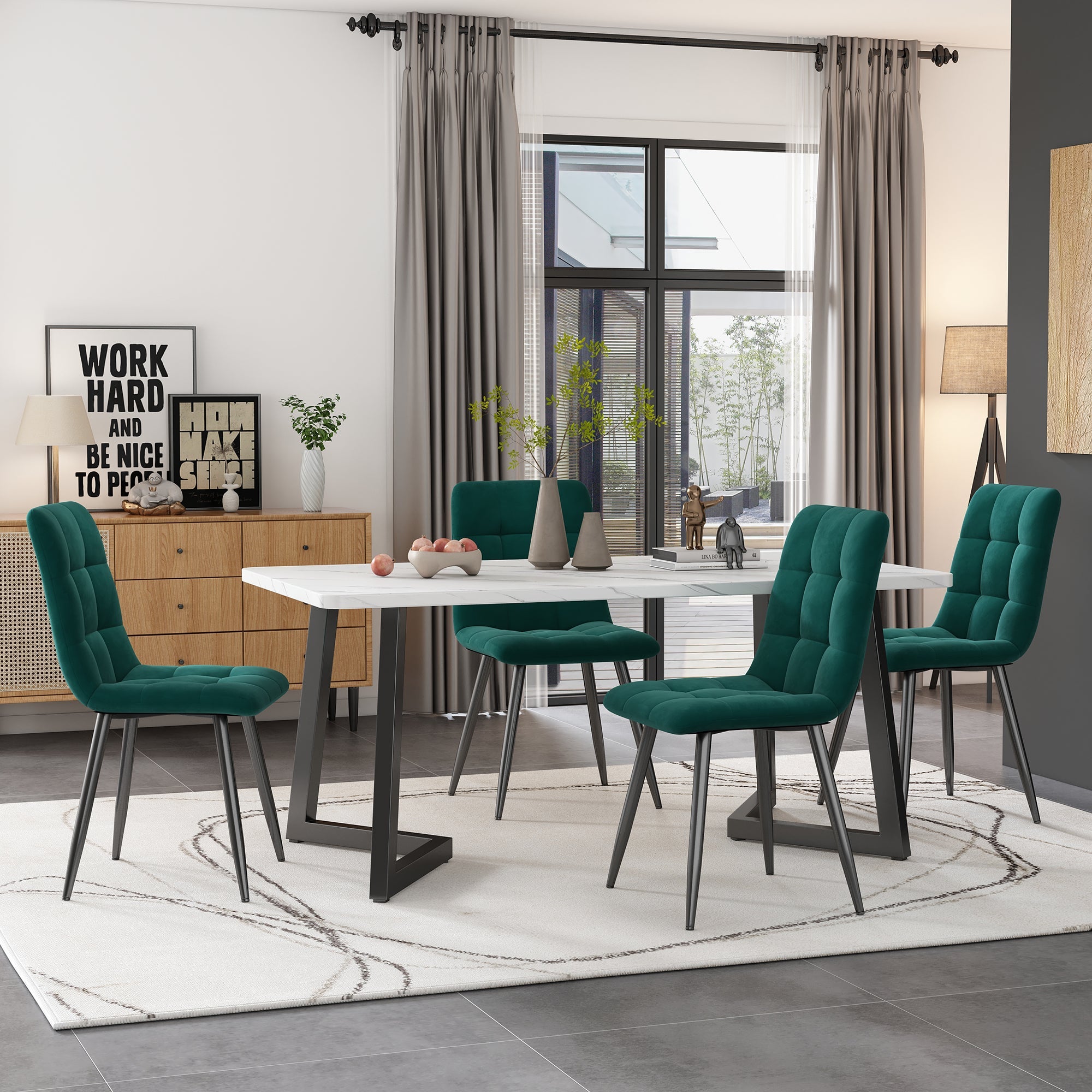 Logidon eettafel 117x68 cm wit marmerlook met zwart metalen poten