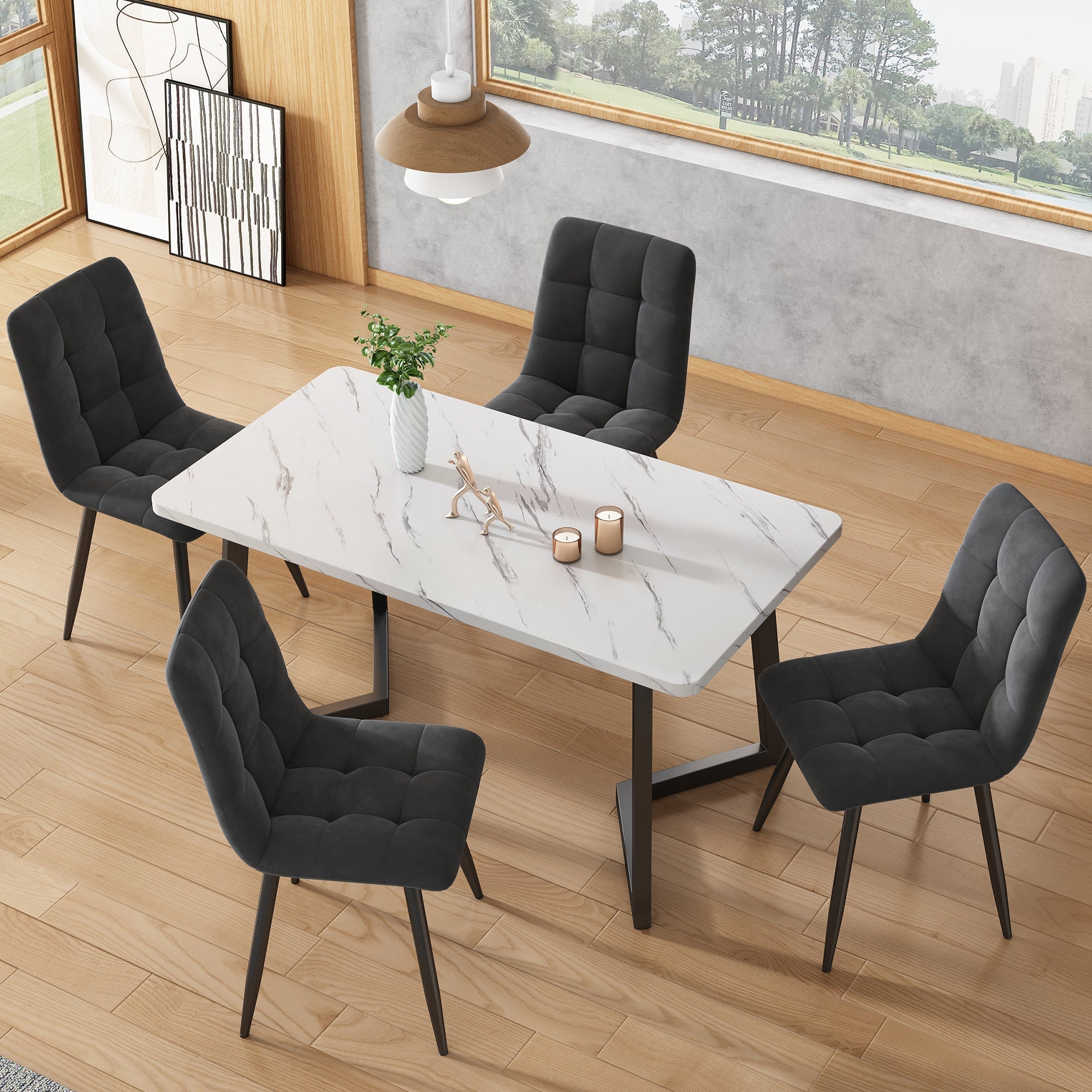Logidon eettafel 117x68 cm wit marmerlook met zwart metalen poten
