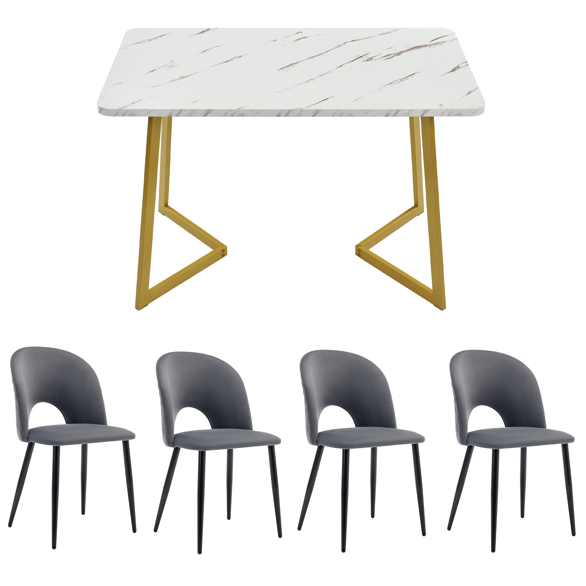 Logidon Eettafelset 117x68 cm Eettafelset met vier stoelen Grijs fluweel