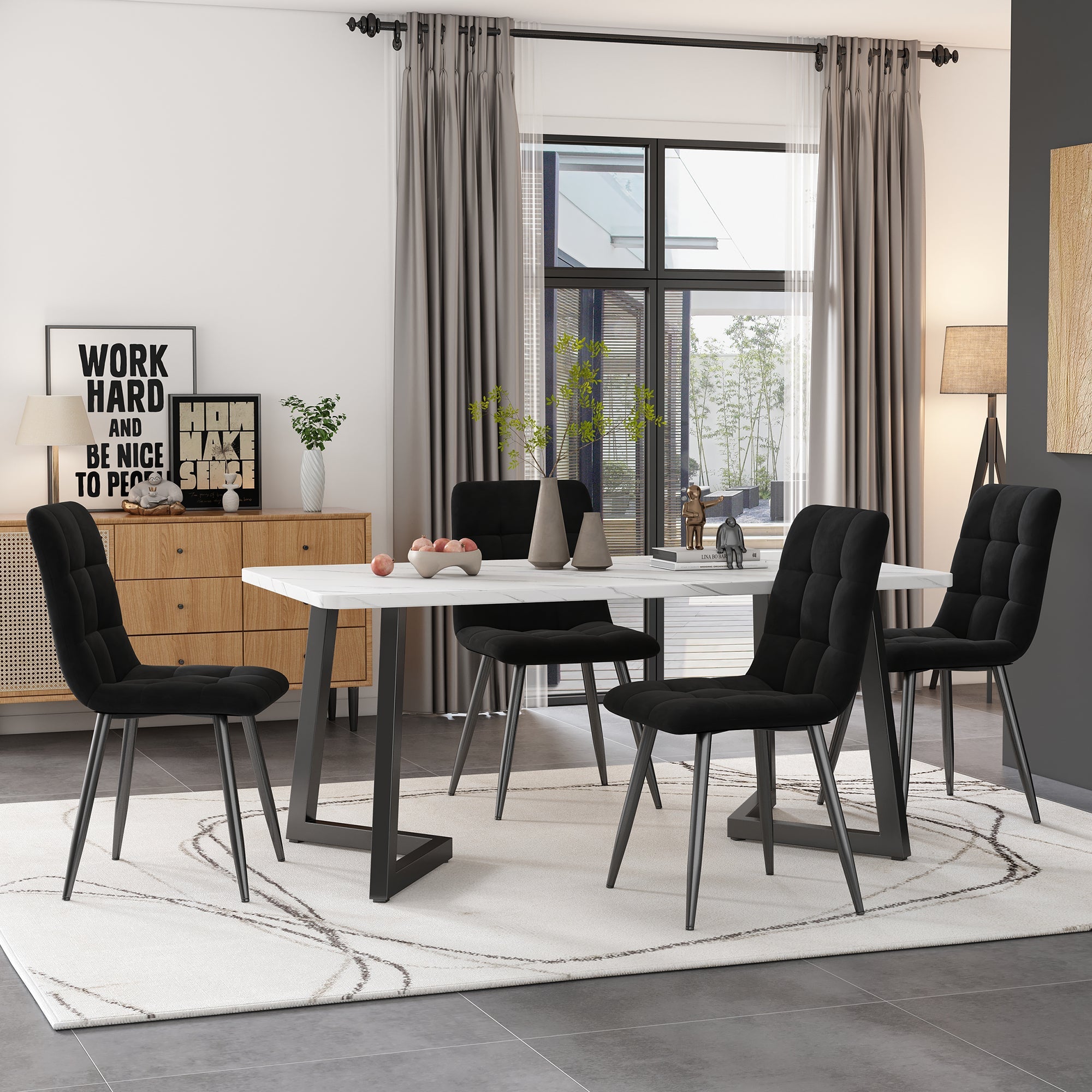 Logidon eettafel 117x68 cm wit marmerlook met zwart metalen poten