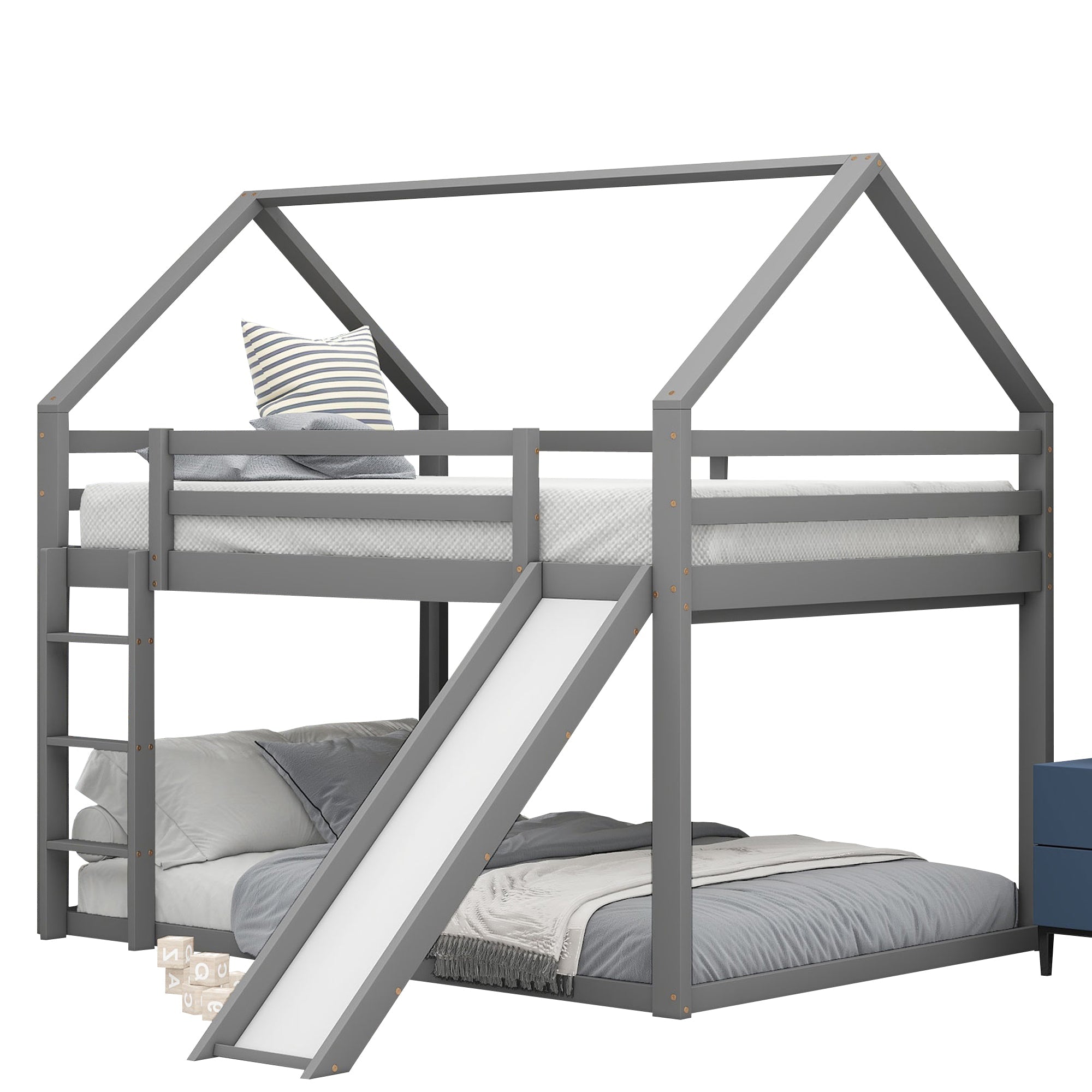 Logidon stapelbed tweepersoonsbed 140x200 grijs met glijbaan