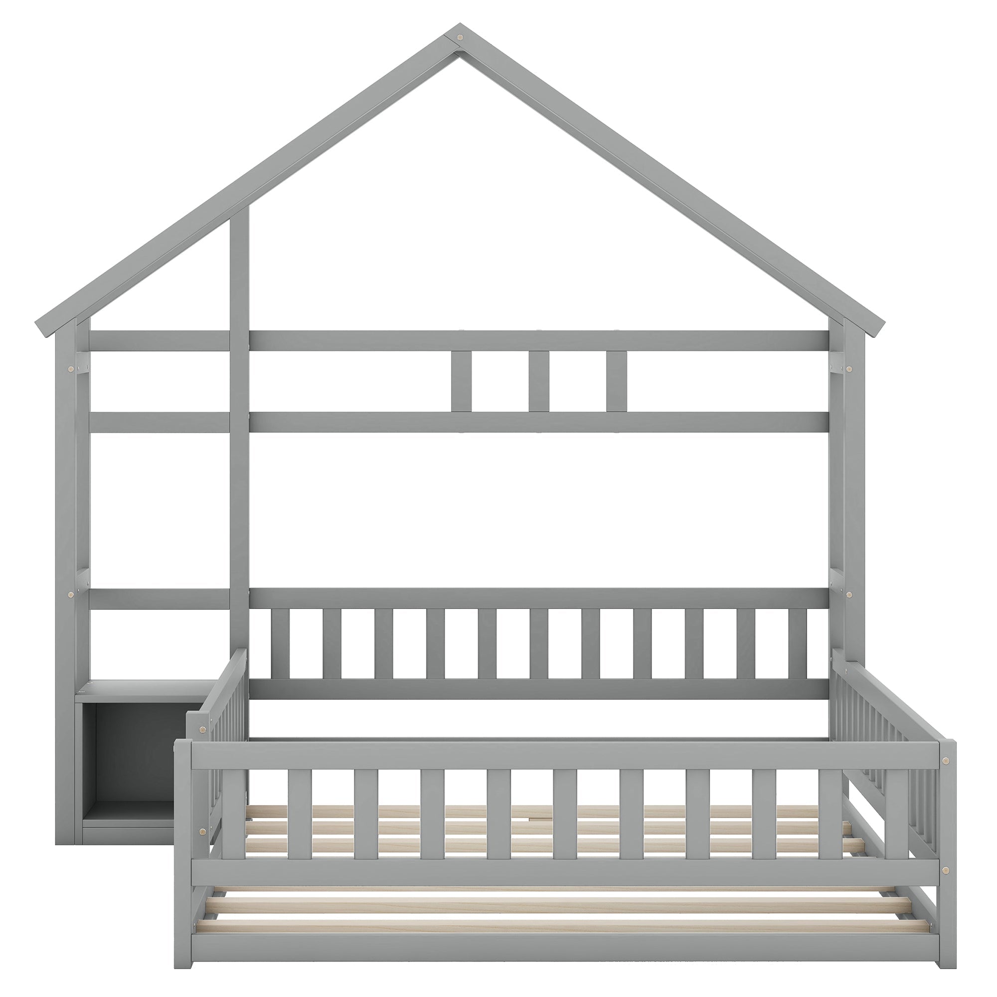 Logidon 140x200 cm huisbed grijs met reling en nachtkastje