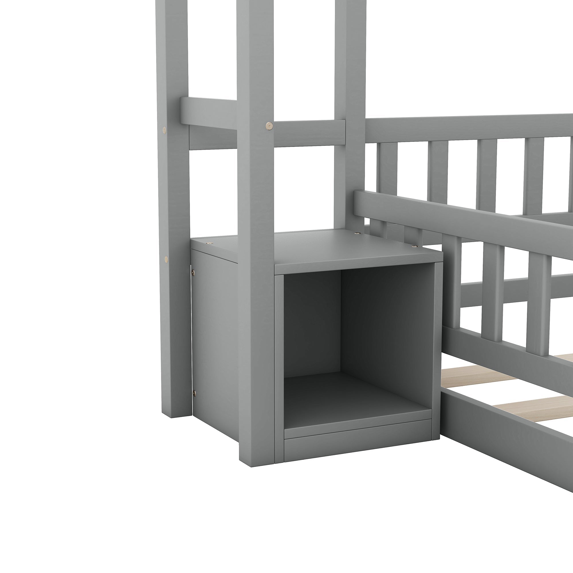 Logidon 140x200 cm huisbed grijs met reling en nachtkastje