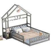 Logidon 140x200 cm huisbed grijs met reling en nachtkastje