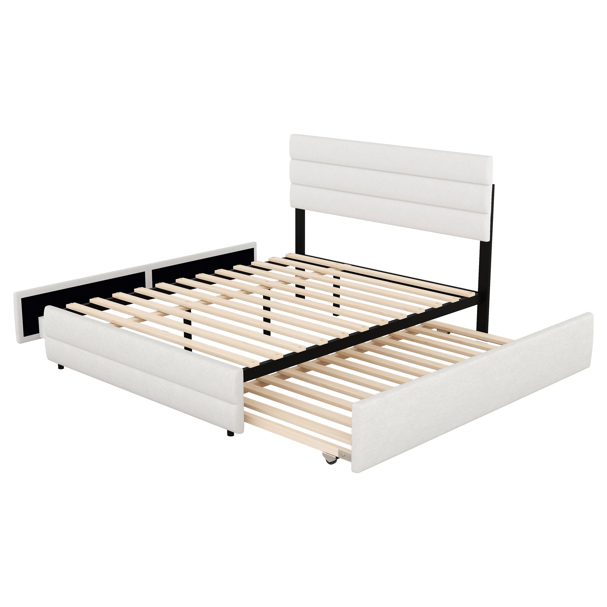 Logidon platformbed 140x200 beige met lades en rolcontainer
