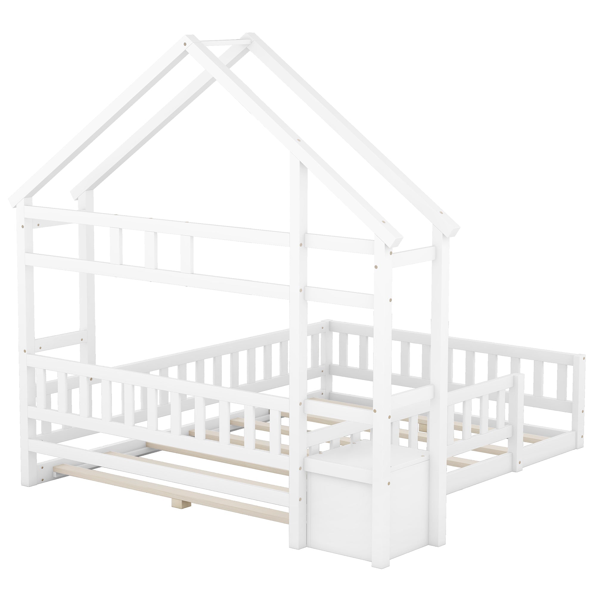 Logidon 140x200 cm kinderbed wit plat bed huisbed met reling nachtkastjes
