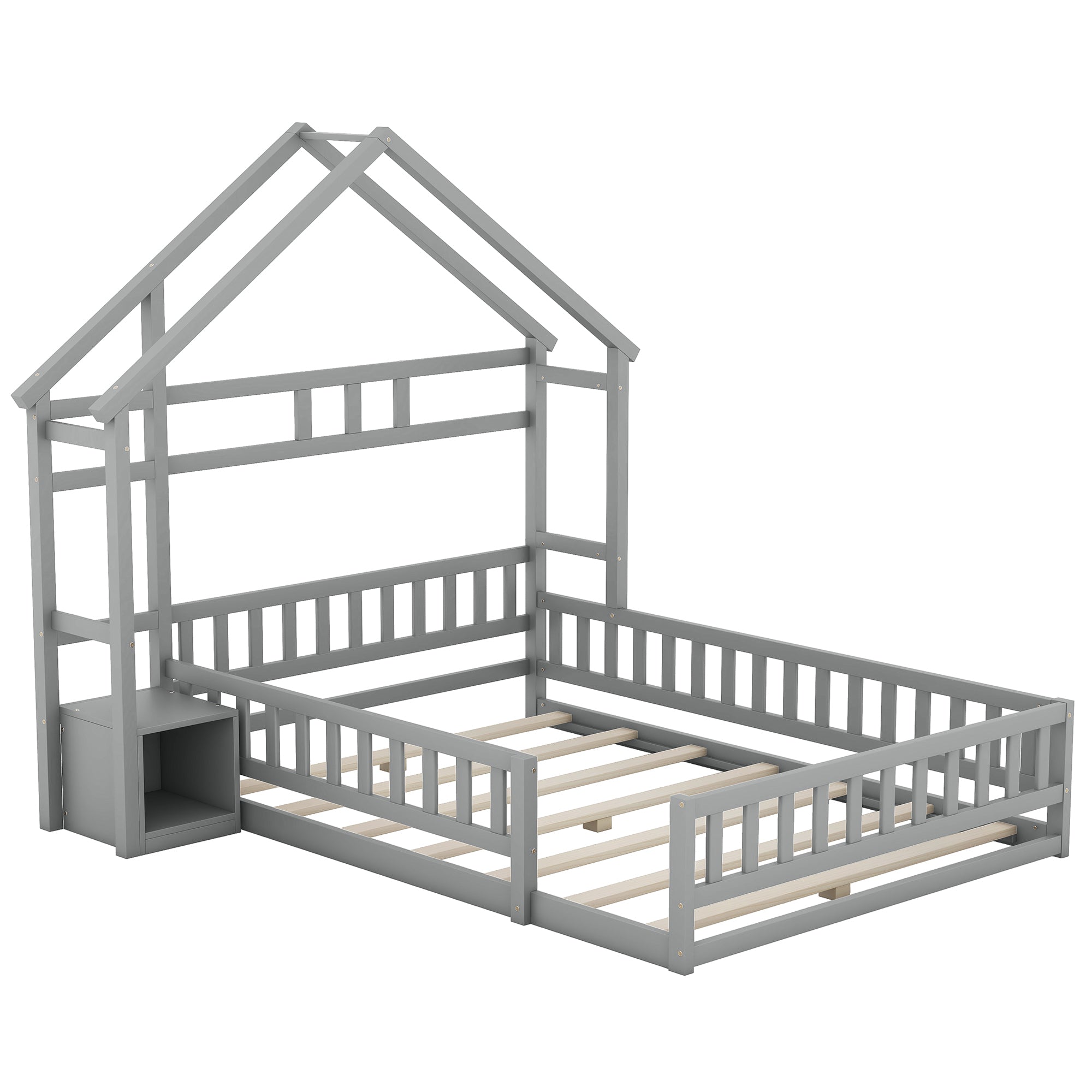 Logidon 140x200 cm huisbed grijs met reling en nachtkastje