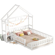 Logidon 140x200 cm kinderbed wit plat bed huisbed met reling nachtkastjes