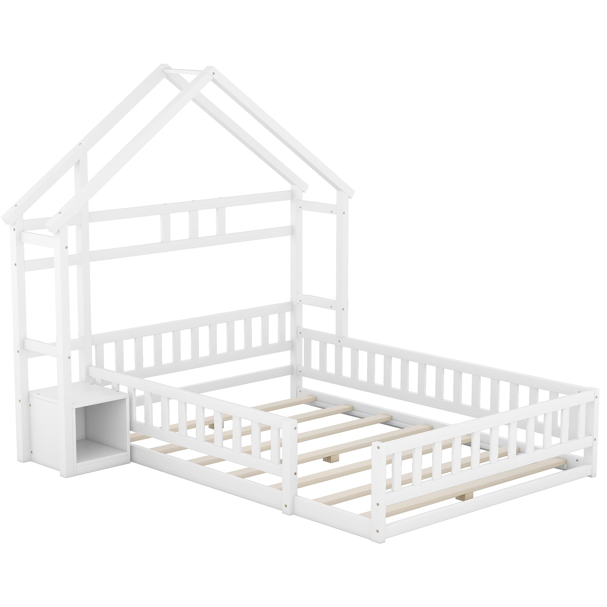 Logidon 140x200 cm kinderbed wit plat bed huisbed met reling nachtkastjes