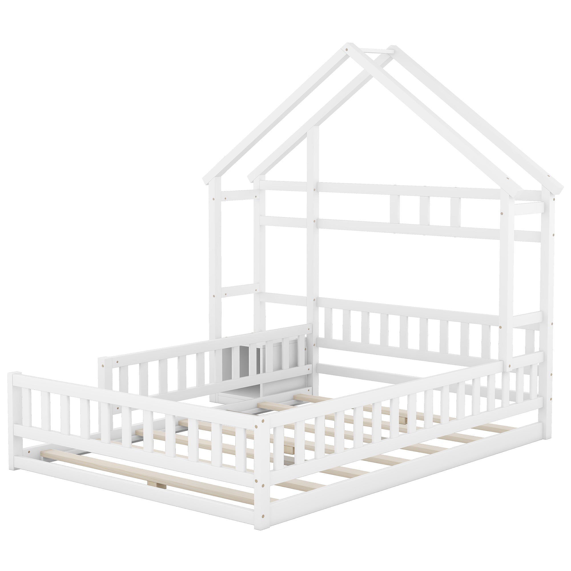 Logidon 140x200 cm kinderbed wit plat bed huisbed met reling nachtkastjes