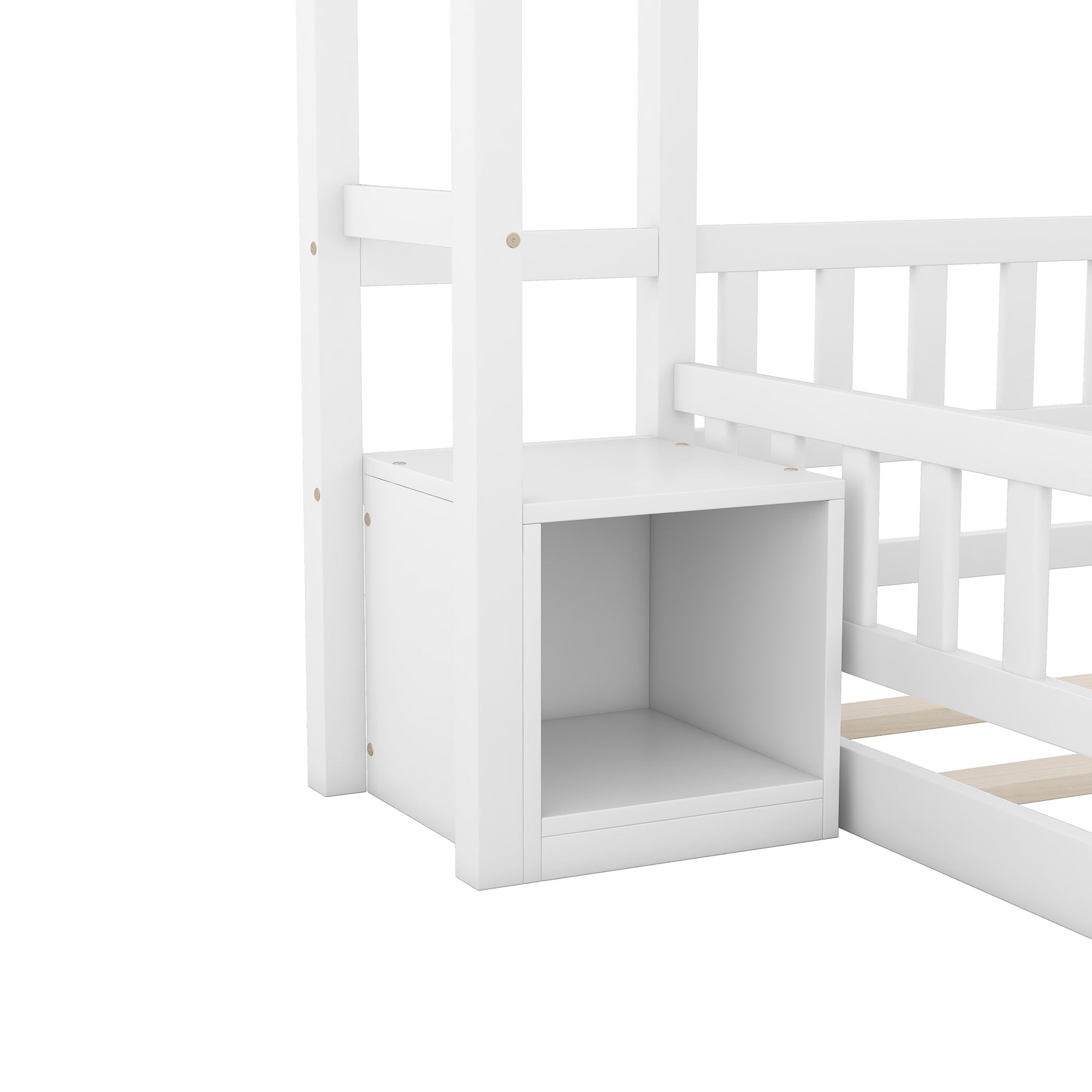Logidon 140x200 cm kinderbed wit plat bed huisbed met reling nachtkastjes