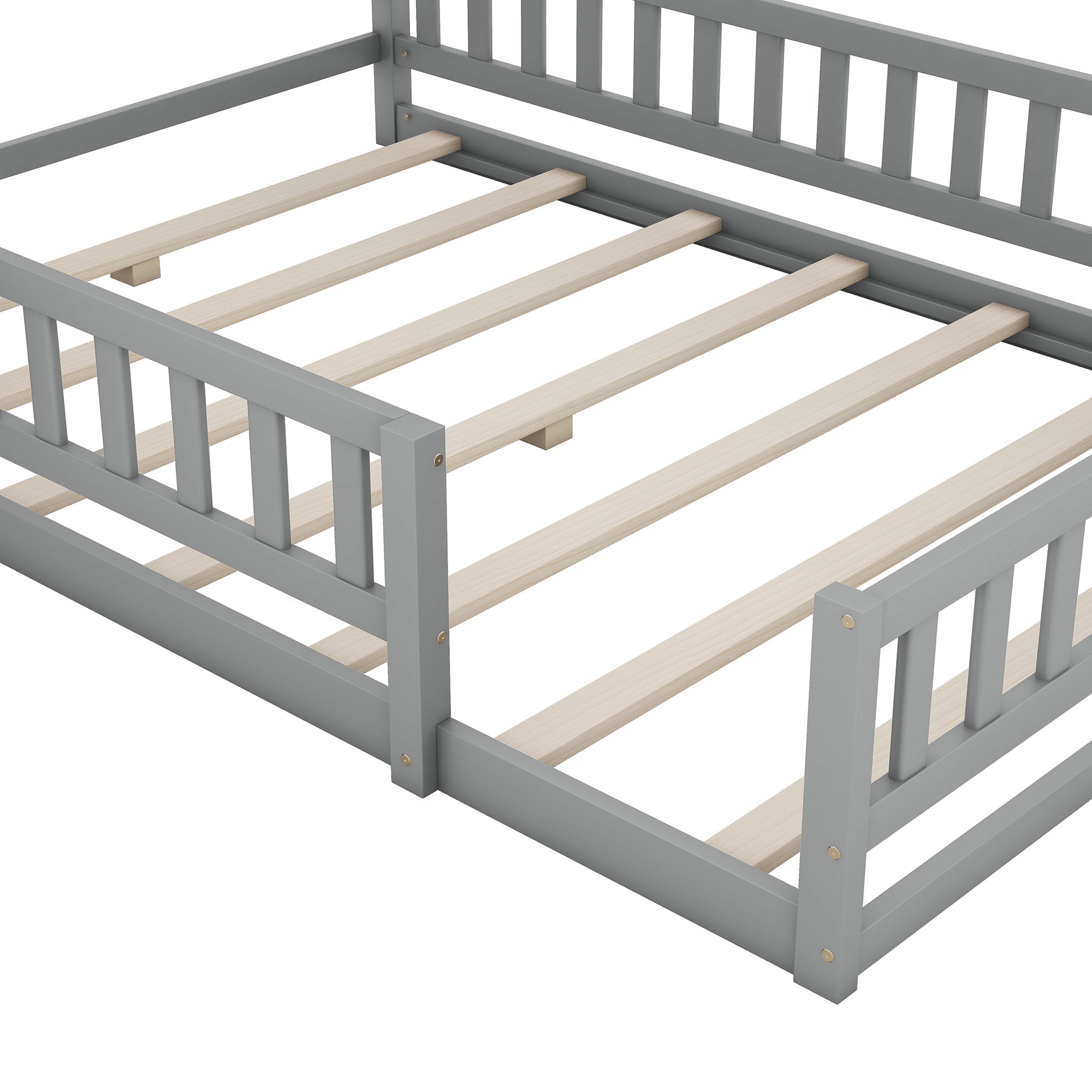 Logidon 140x200 cm huisbed grijs met reling en nachtkastje