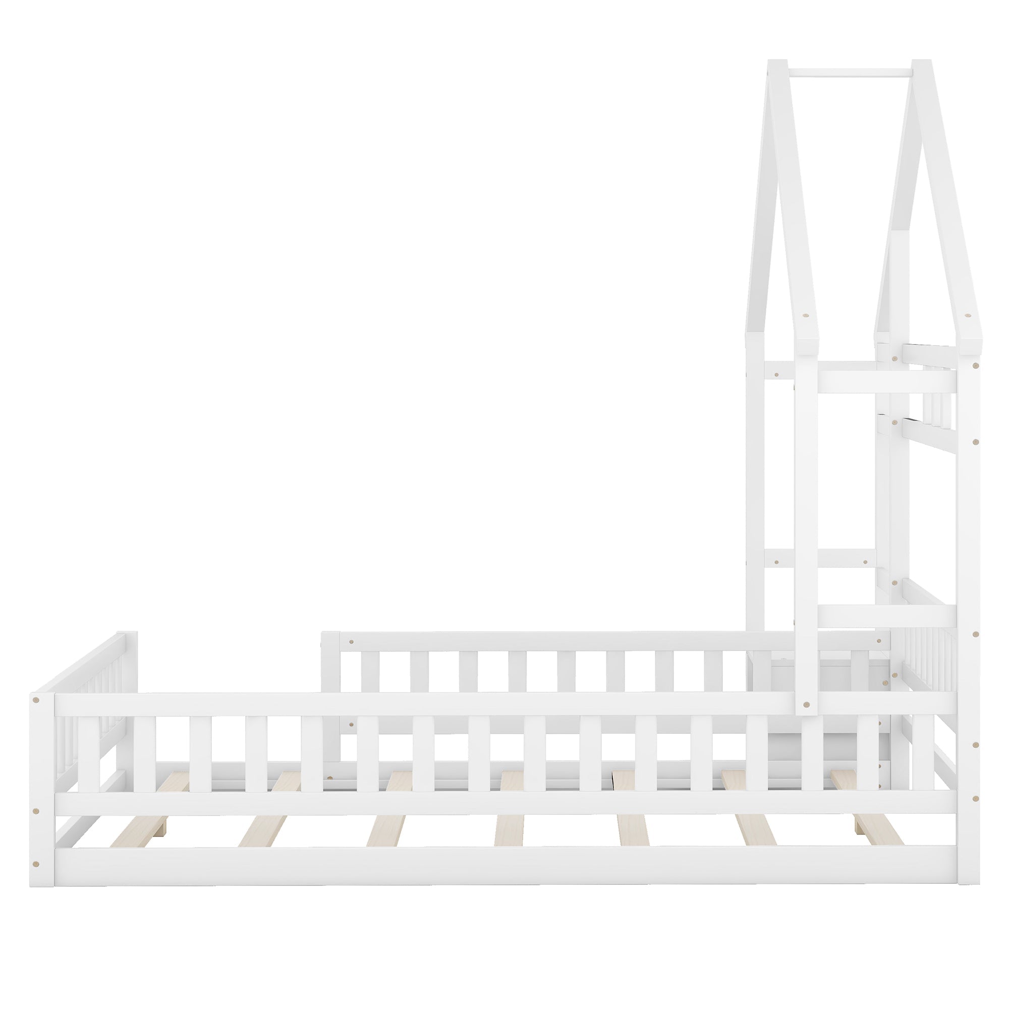 Logidon 140x200 cm kinderbed wit plat bed huisbed met reling nachtkastjes