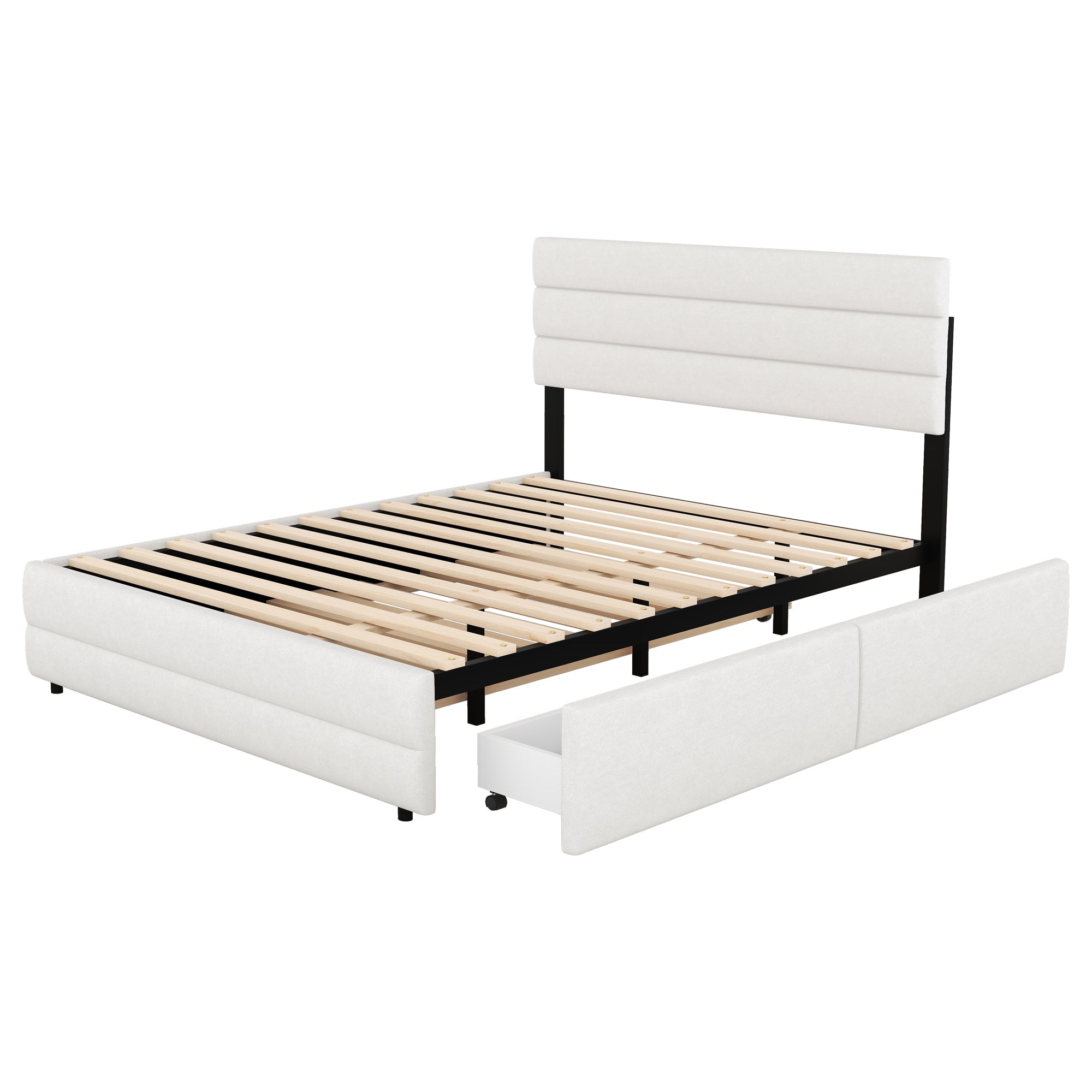 Logidon platformbed 140x200 beige met lades en rolcontainer
