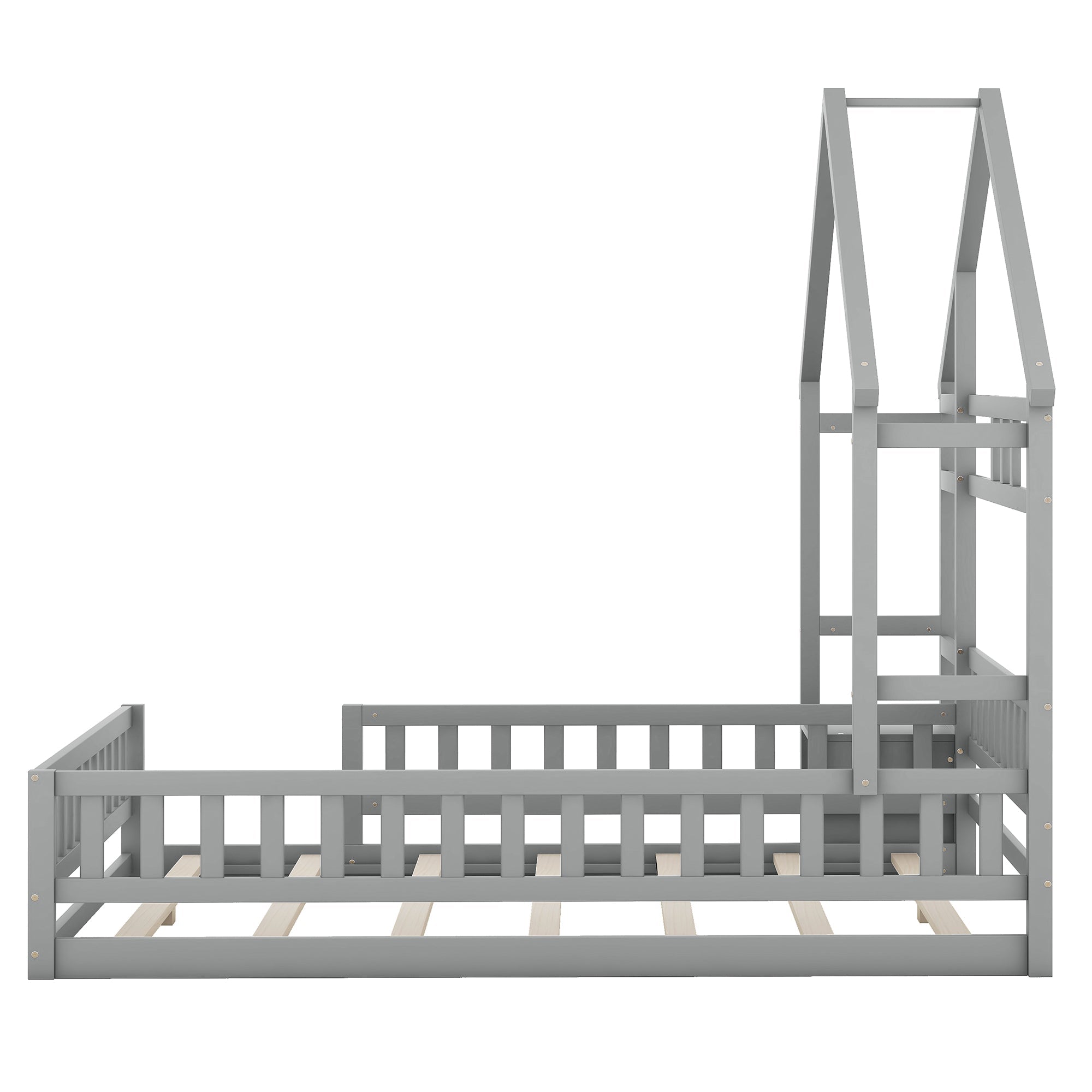 Logidon 140x200 cm huisbed grijs met reling en nachtkastje