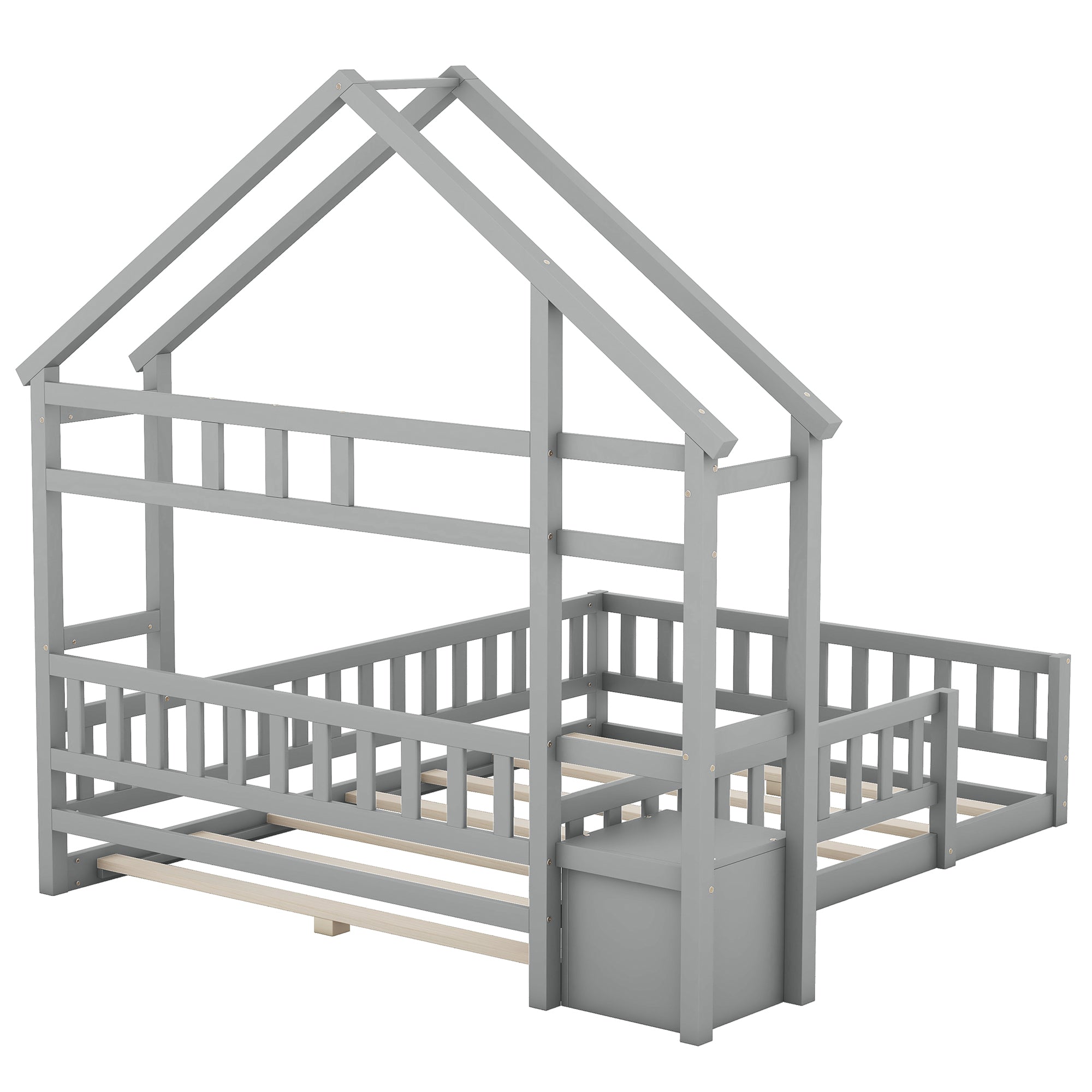 Logidon 140x200 cm huisbed grijs met reling en nachtkastje