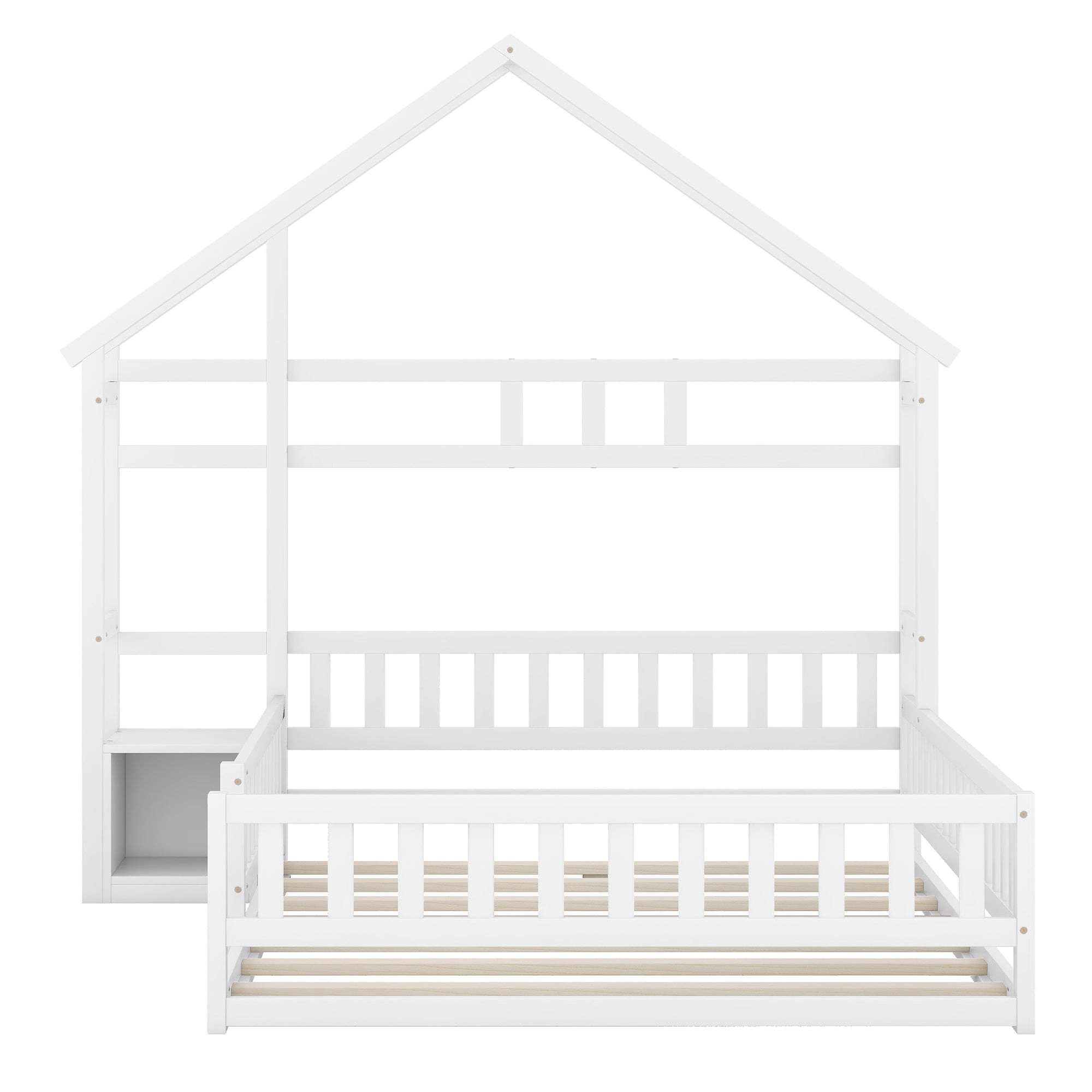 Logidon 140x200 cm kinderbed wit plat bed huisbed met reling nachtkastjes