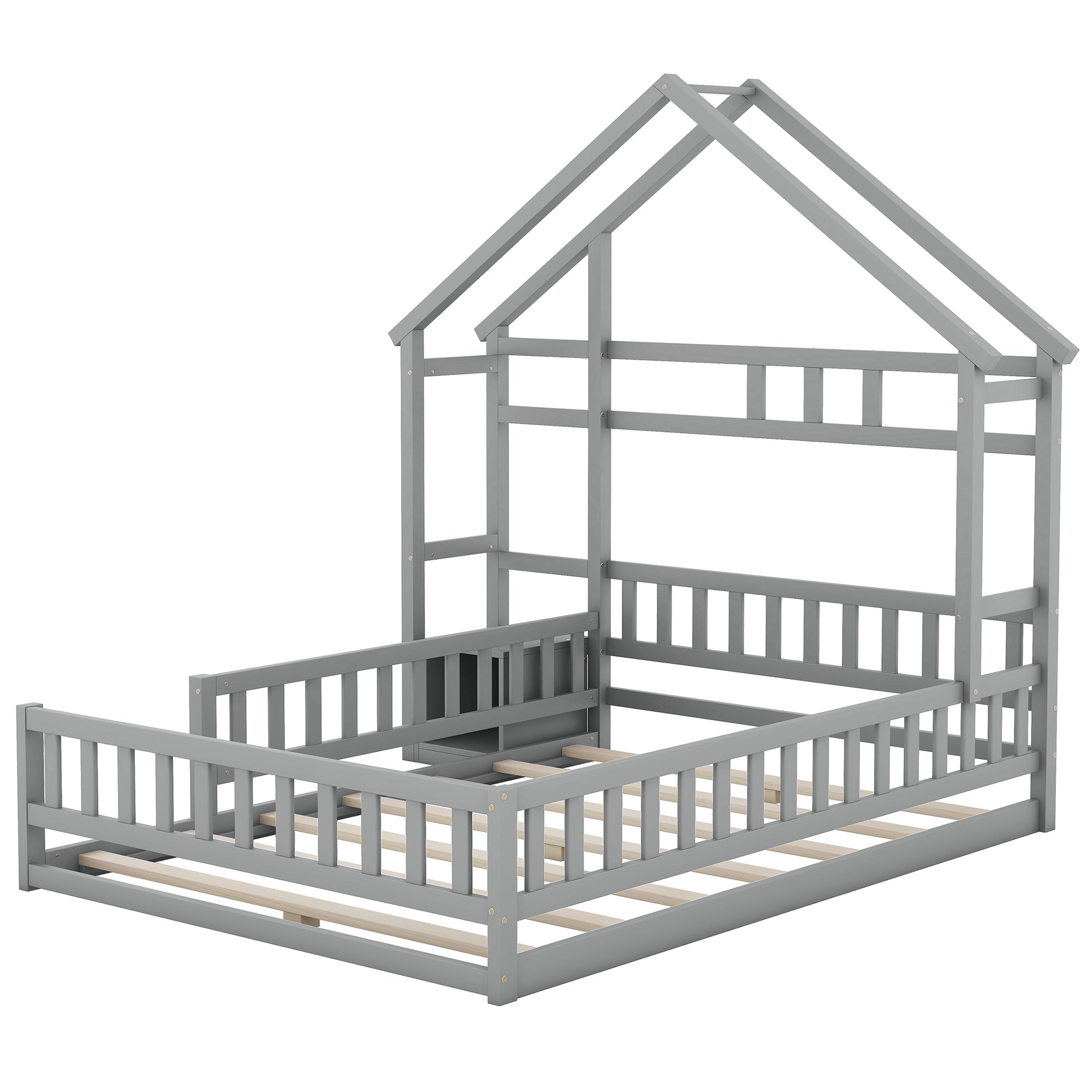 Logidon 140x200 cm huisbed grijs met reling en nachtkastje