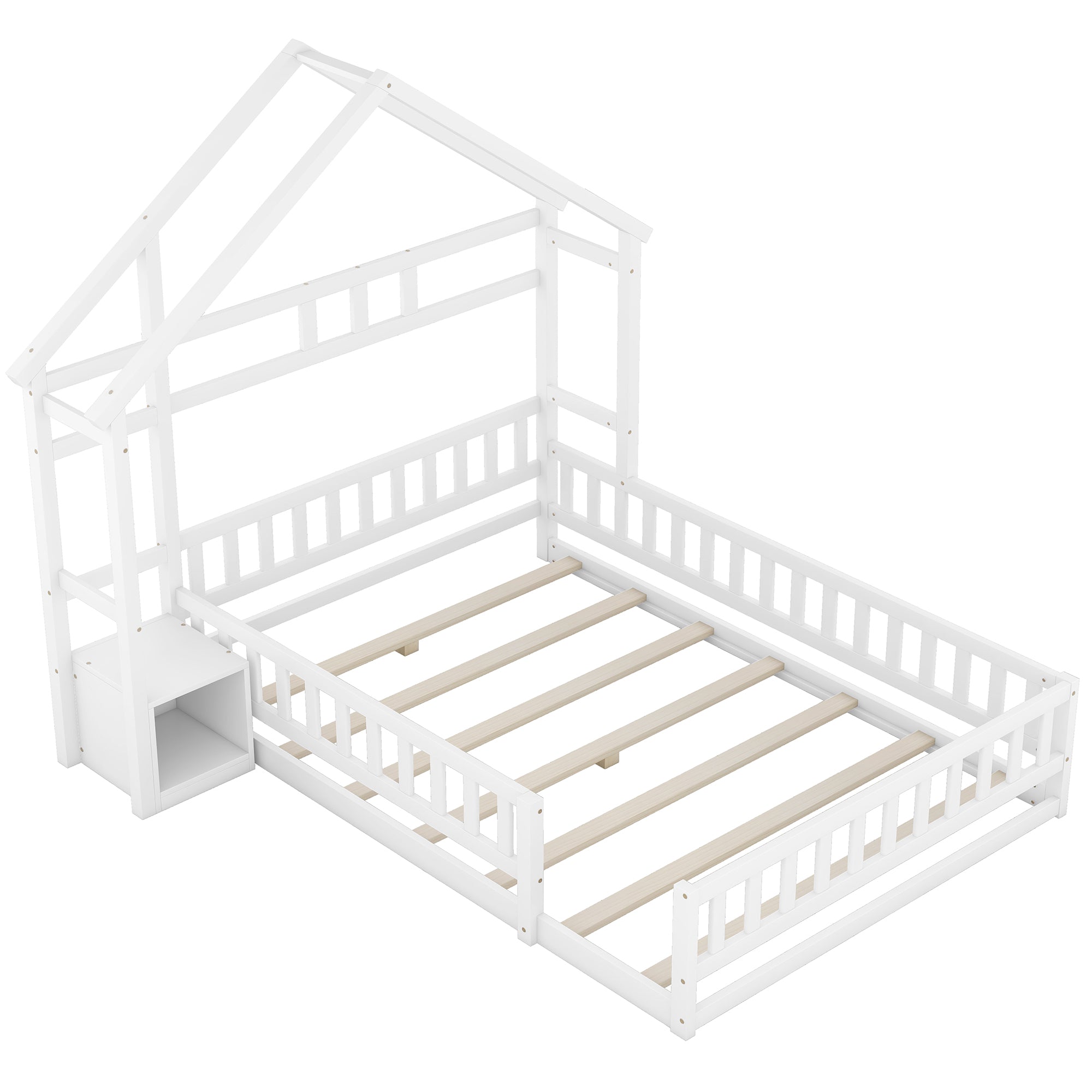 Logidon 140x200 cm kinderbed wit plat bed huisbed met reling nachtkastjes
