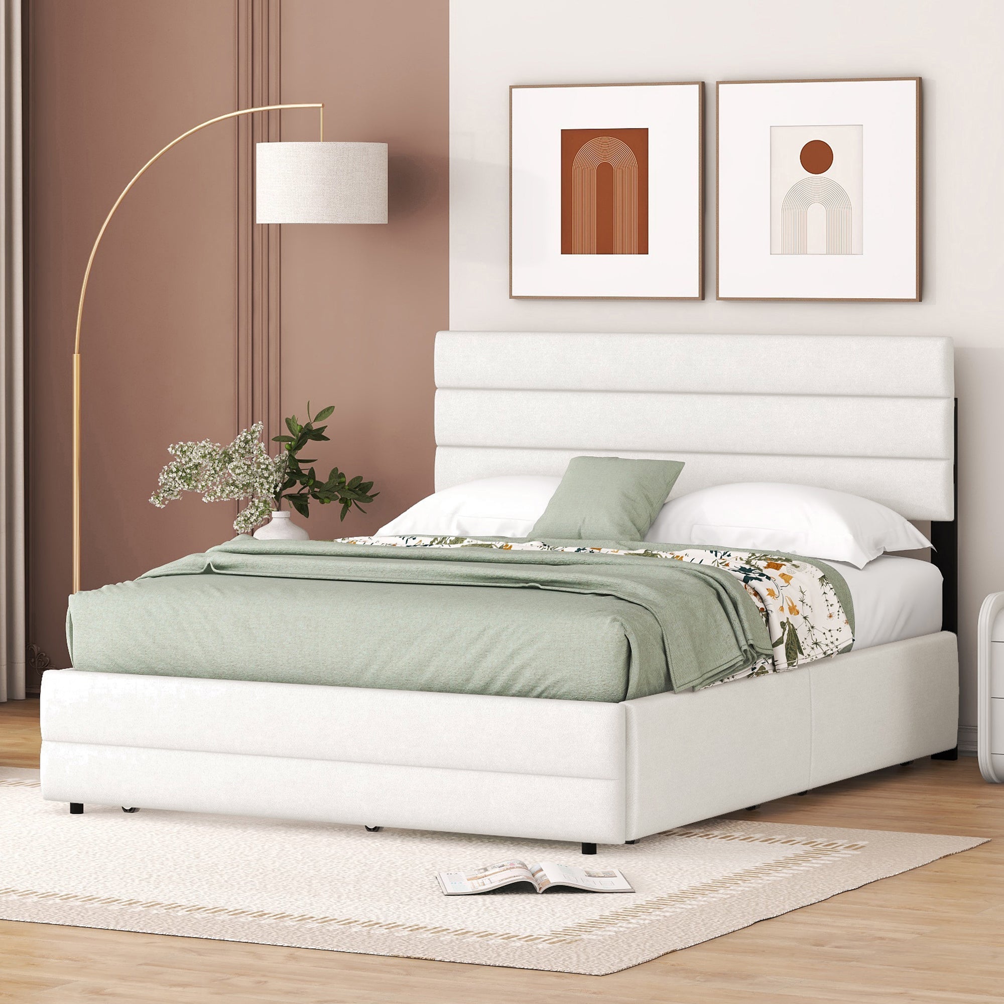 Logidon platformbed 140x200 beige met lades en rolcontainer