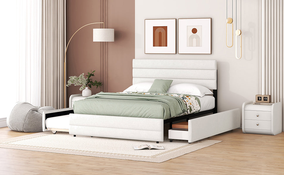 Logidon platformbed 140x200 beige met lades en rolcontainer