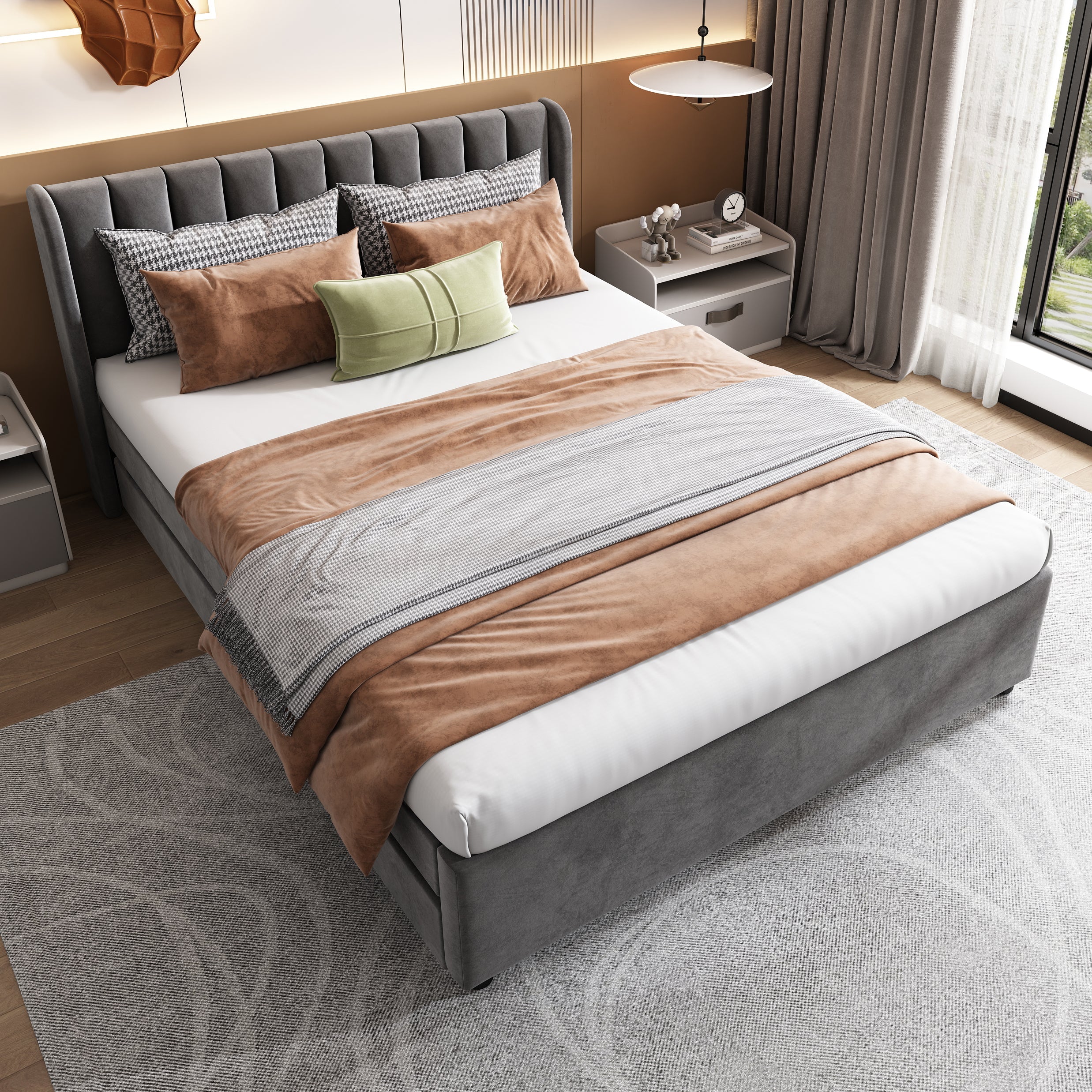 Logidon gestoffeerd bed 140x200 cm fluweelgrijs lattenbodem en 2 lades