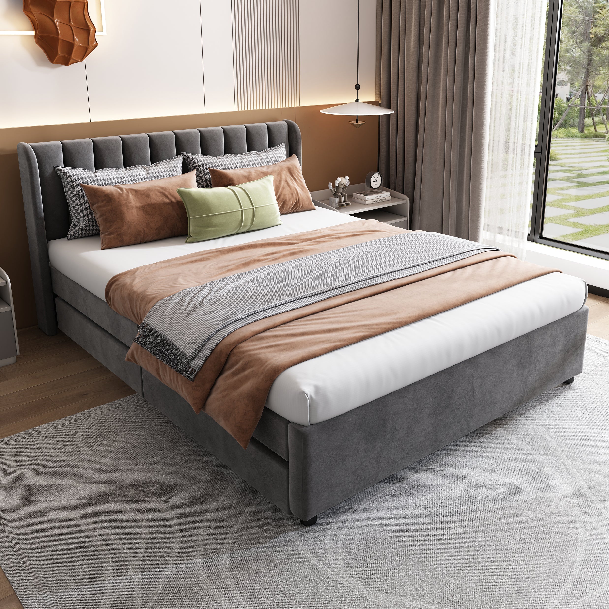 Logidon gestoffeerd bed 140x200 cm fluweelgrijs lattenbodem en 2 lades