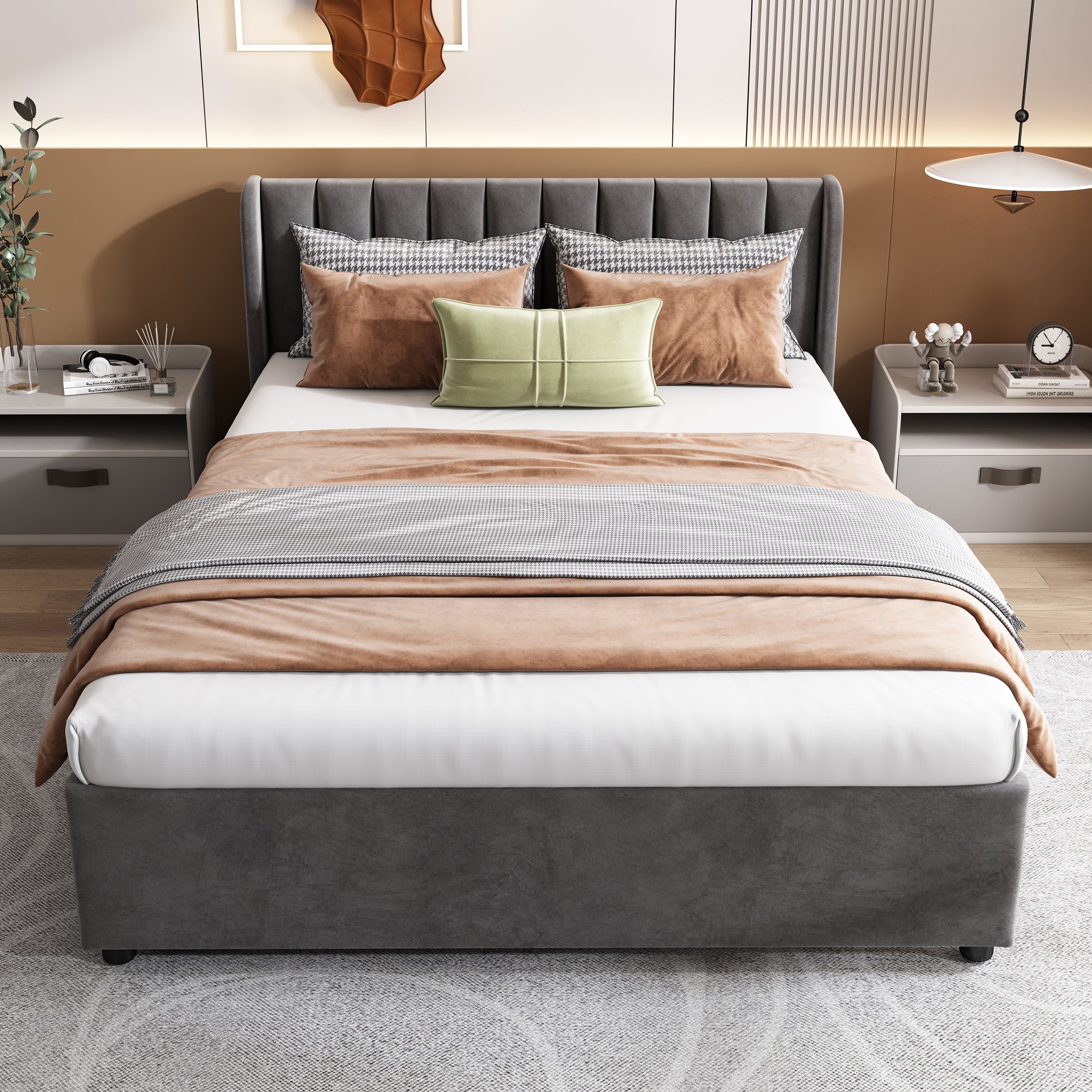 Logidon gestoffeerd bed 140x200 cm fluweelgrijs lattenbodem en 2 lades