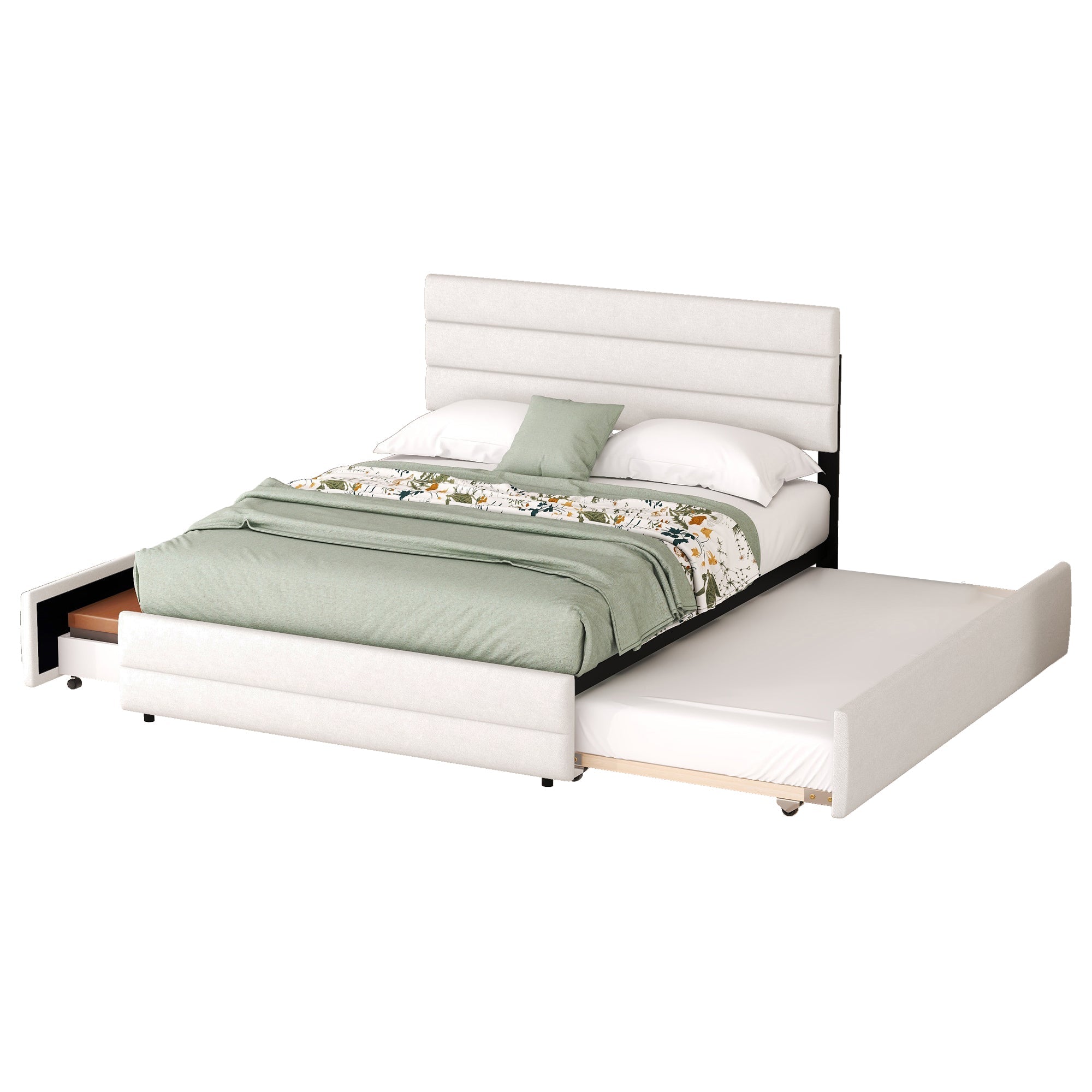 Logidon platformbed 140x200 beige met lades en rolcontainer
