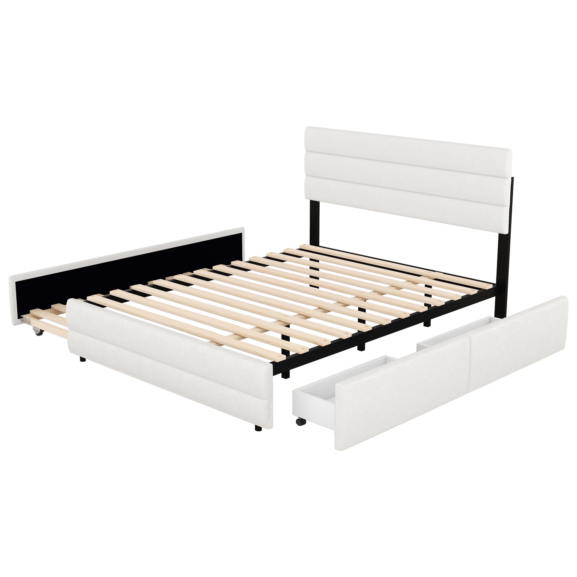 Logidon platformbed 140x200 beige met lades en rolcontainer