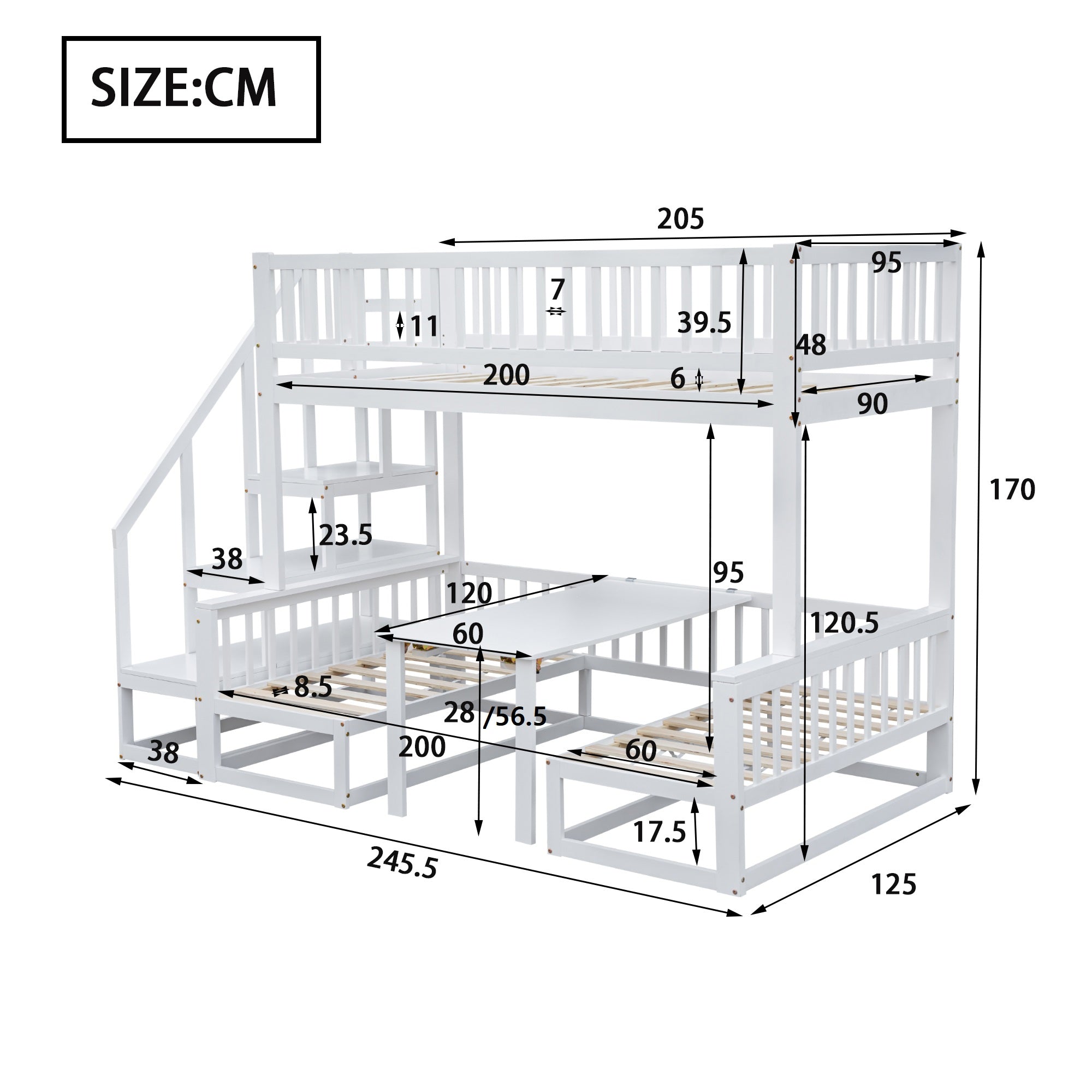 Logidon stapelbed met trap verstelbare tafel wit 90x200