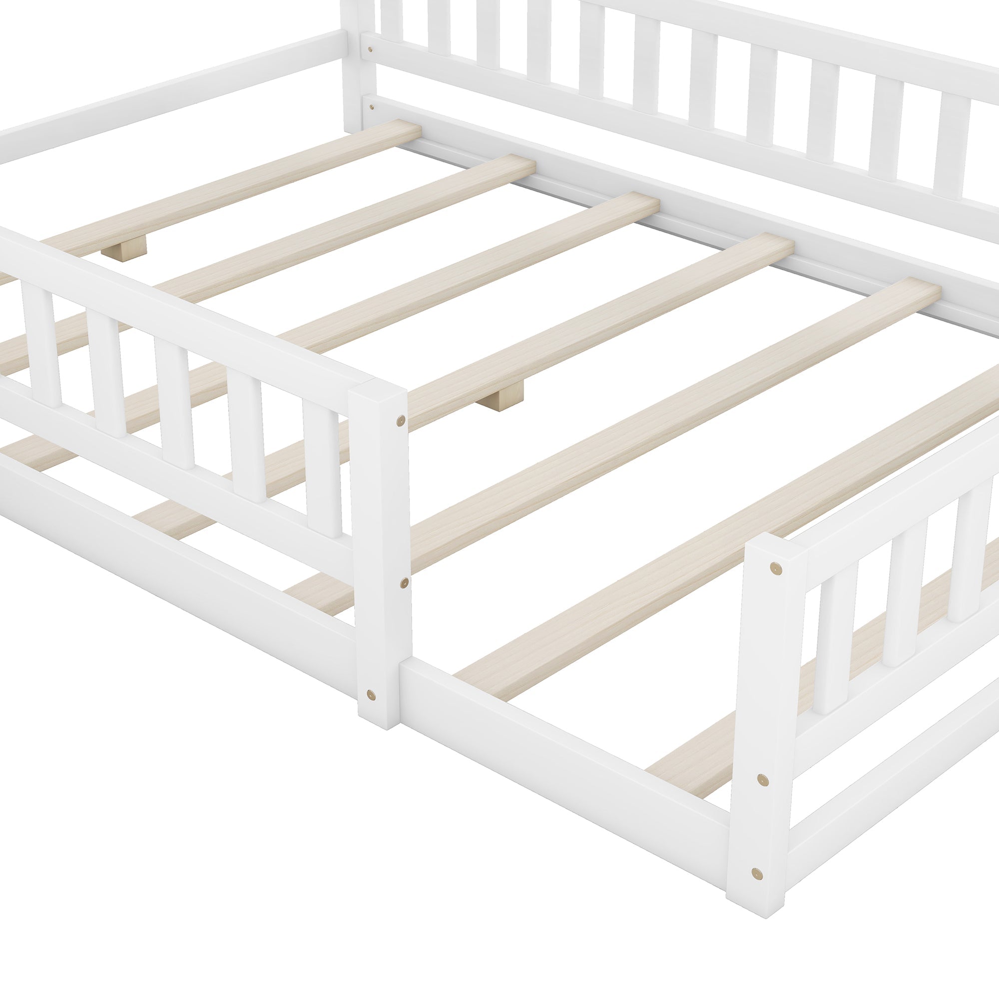 Logidon 140x200 cm kinderbed wit plat bed huisbed met reling nachtkastjes