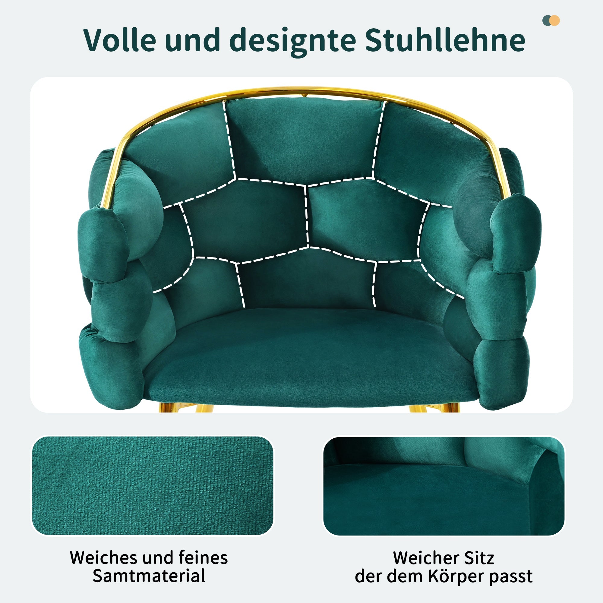 Logidon Luxury Velor Chair Green Bubble With Gold-Plated Legs