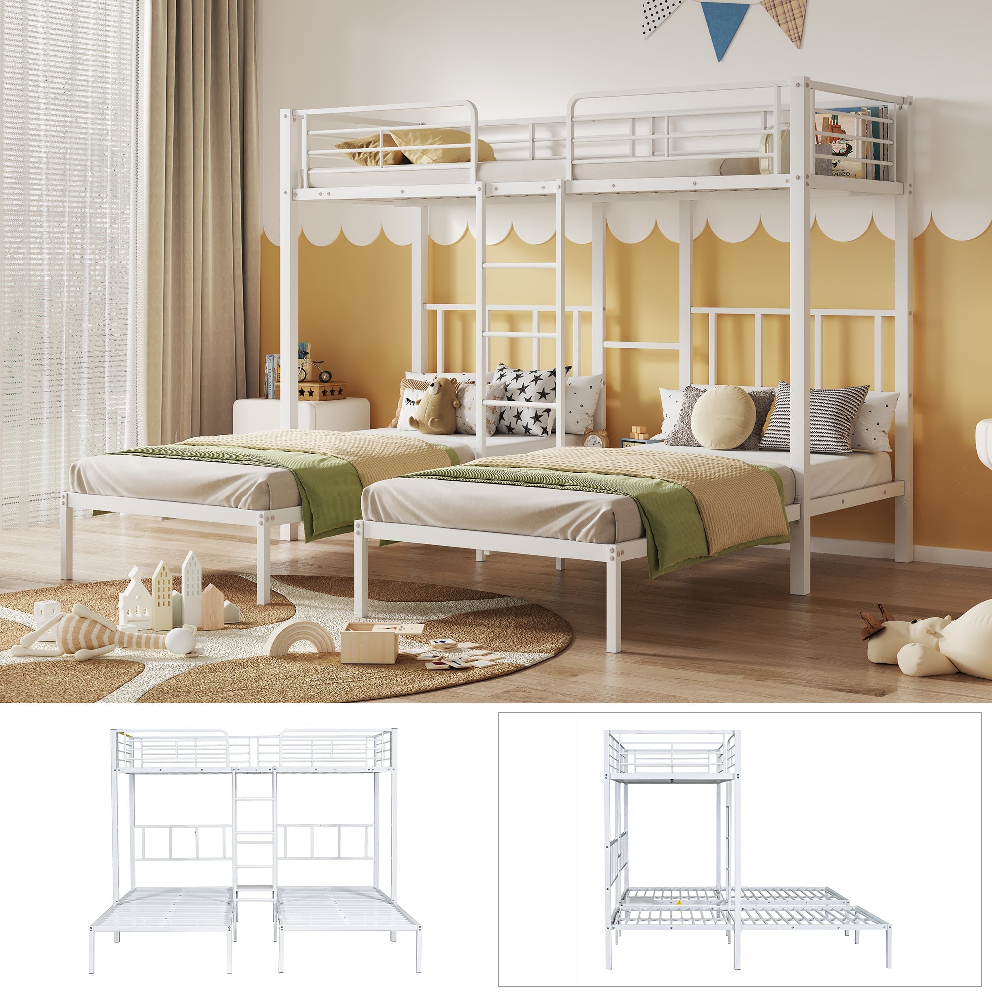 Logidon 3-persoons stapelbed wit 90x200cm met ladder en tafel