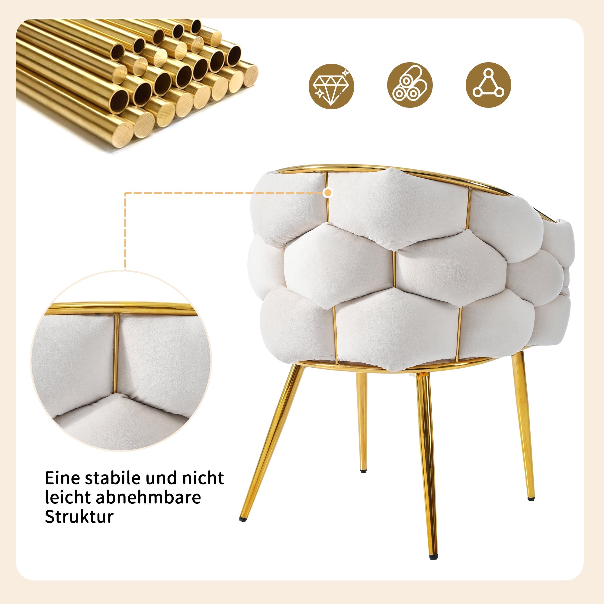 Logidon Luxury Velvet Chair Beige With Golden Legs Dining Chair