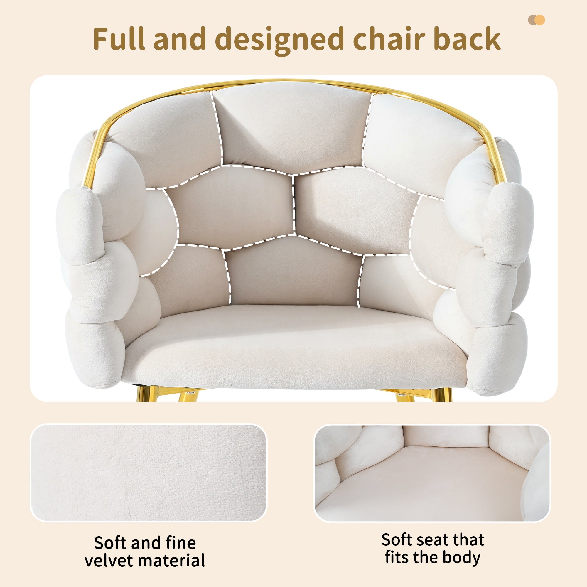 Logidon Luxury Velvet Chair Beige With Golden Legs Dining Chair