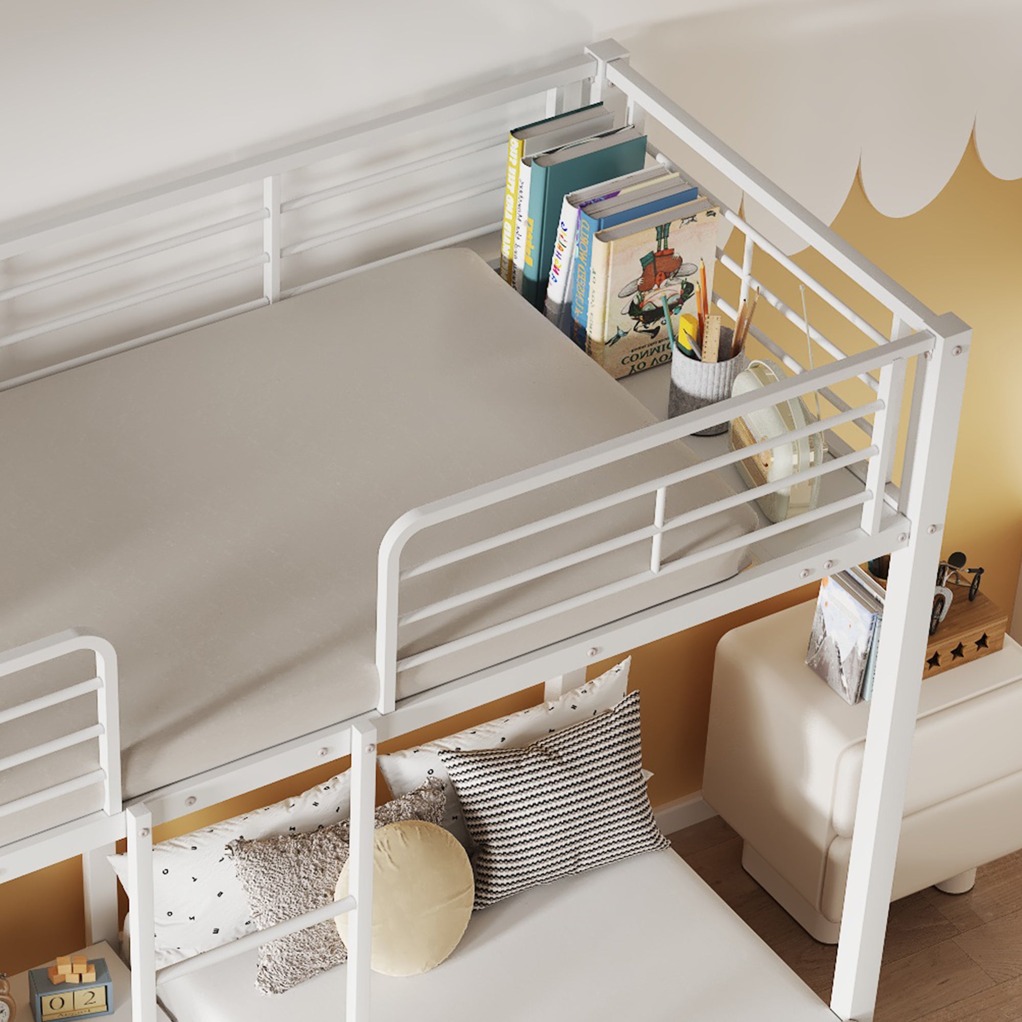 Logidon 3-persoons stapelbed wit 90x200cm met ladder en tafel