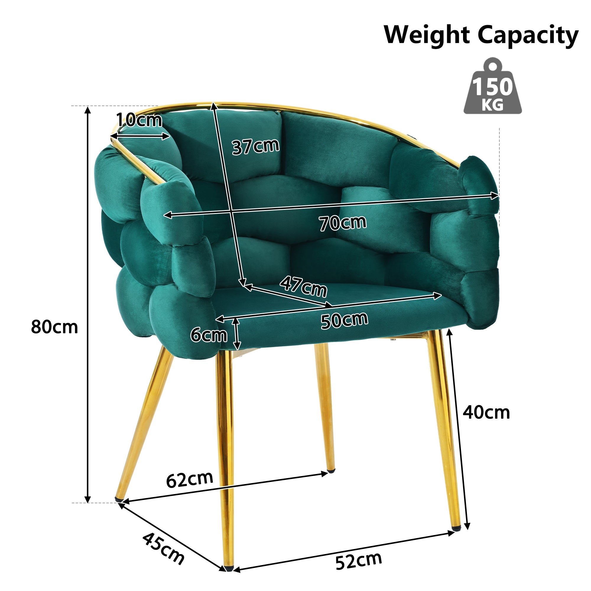 Logidon Luxury Velor Chair Green Bubble With Gold-Plated Legs
