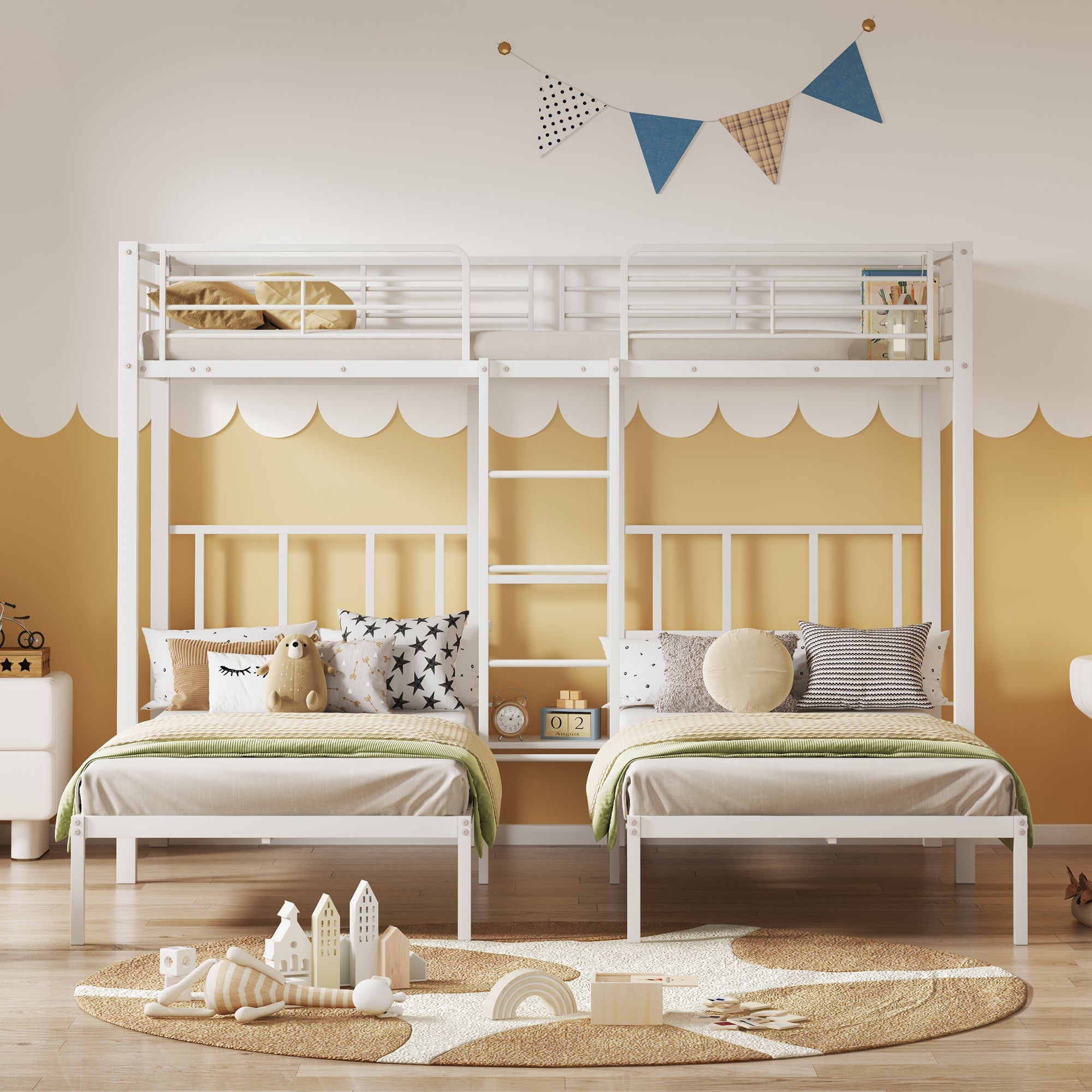 Logidon 3-persoons stapelbed wit 90x200cm met ladder en tafel
