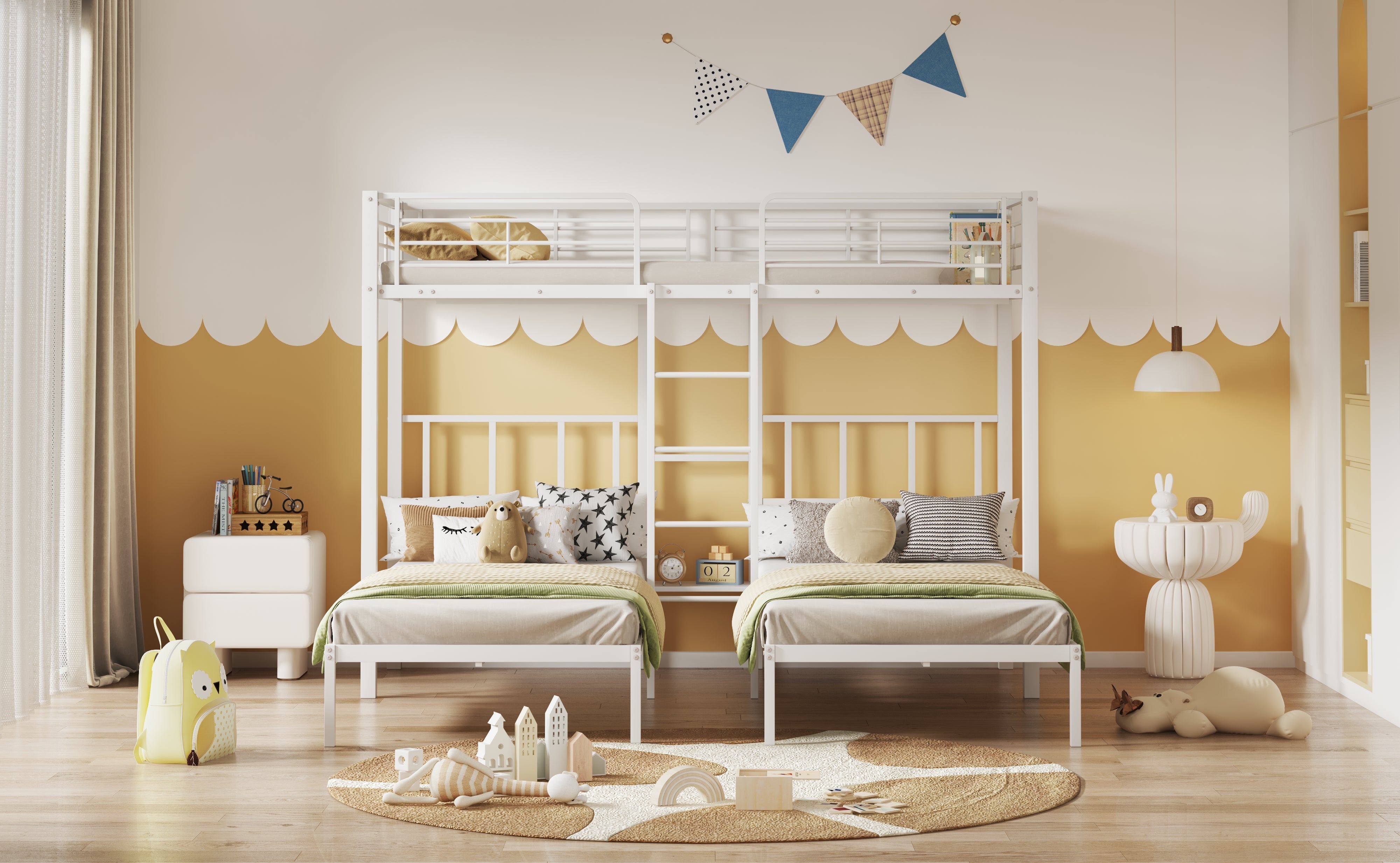 Logidon 3-persoons stapelbed wit 90x200cm met ladder en tafel