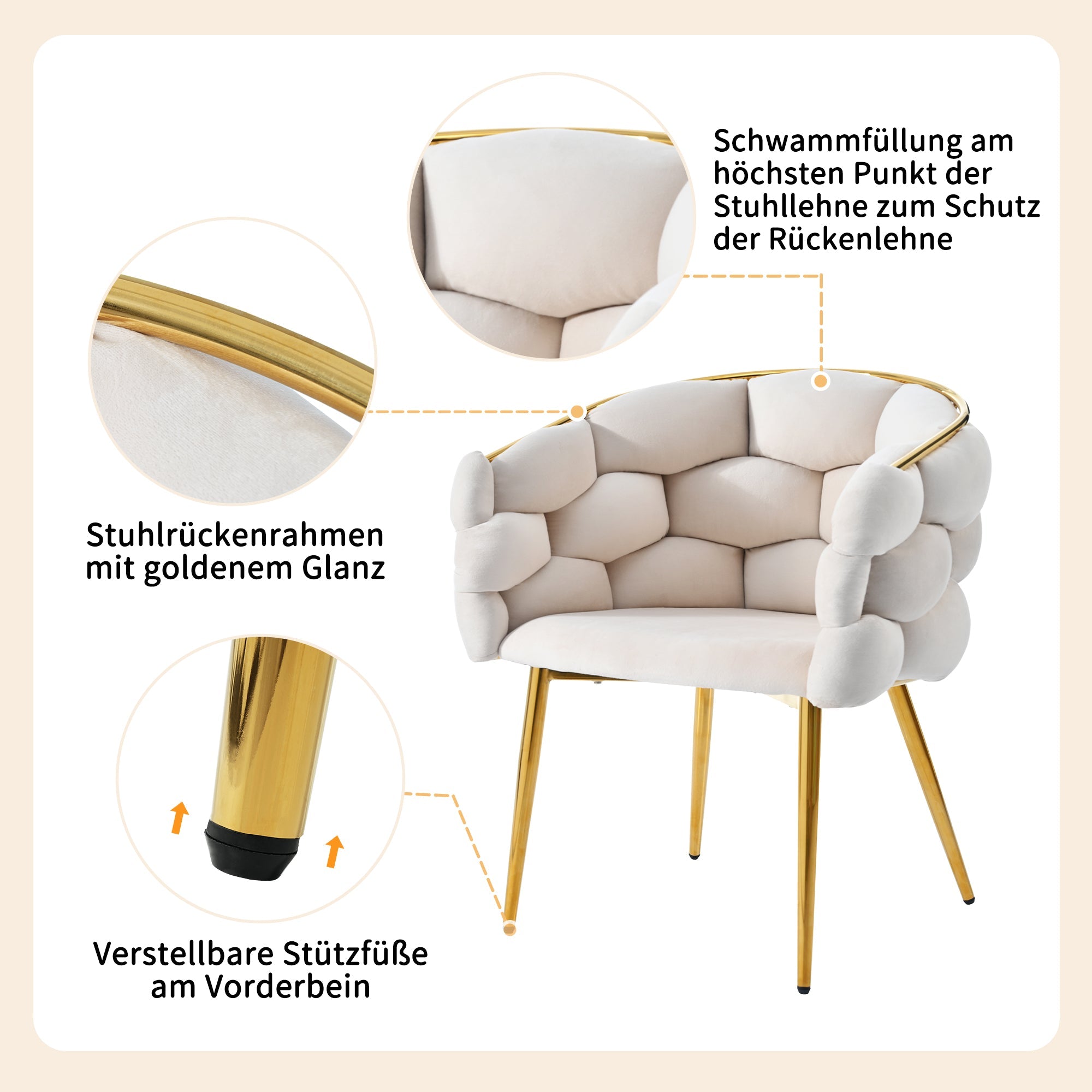 Logidon Luxury Velvet Chair Beige With Golden Legs Dining Chair