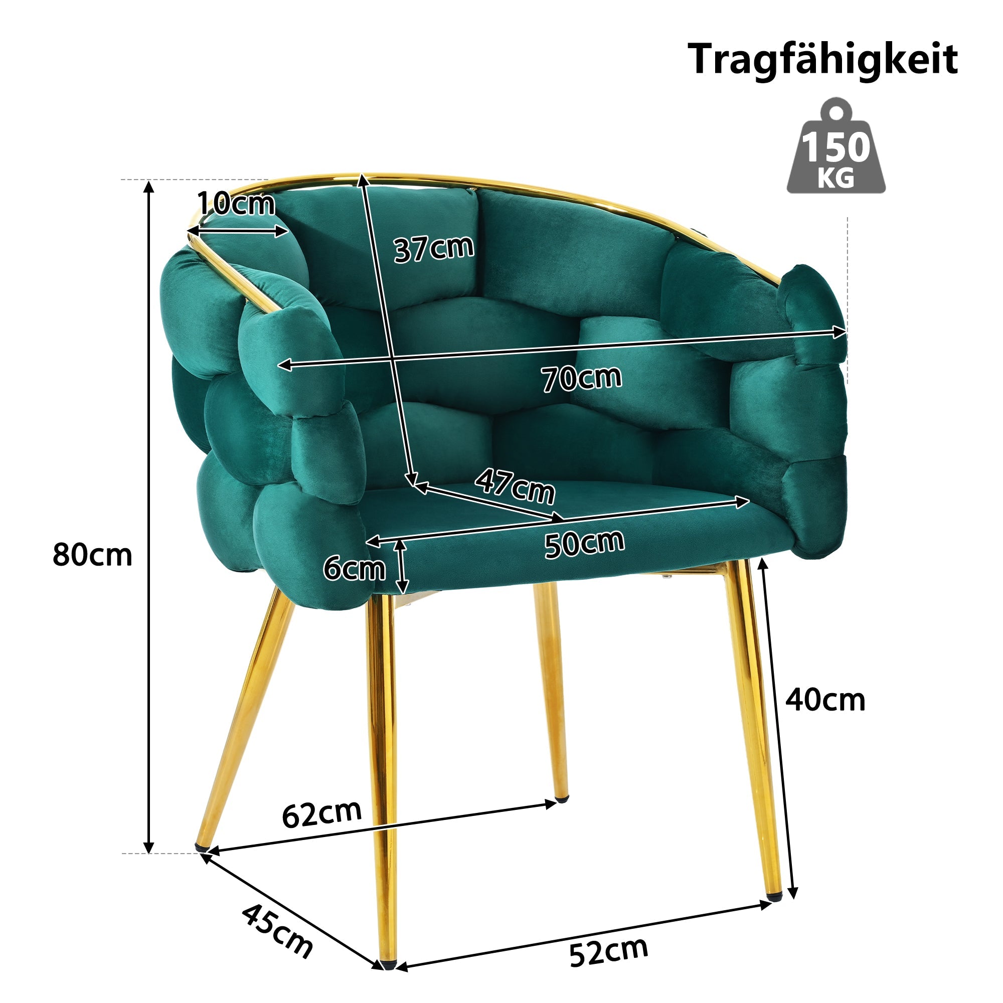 Logidon Luxury Velor Chair Green Bubble With Gold-Plated Legs