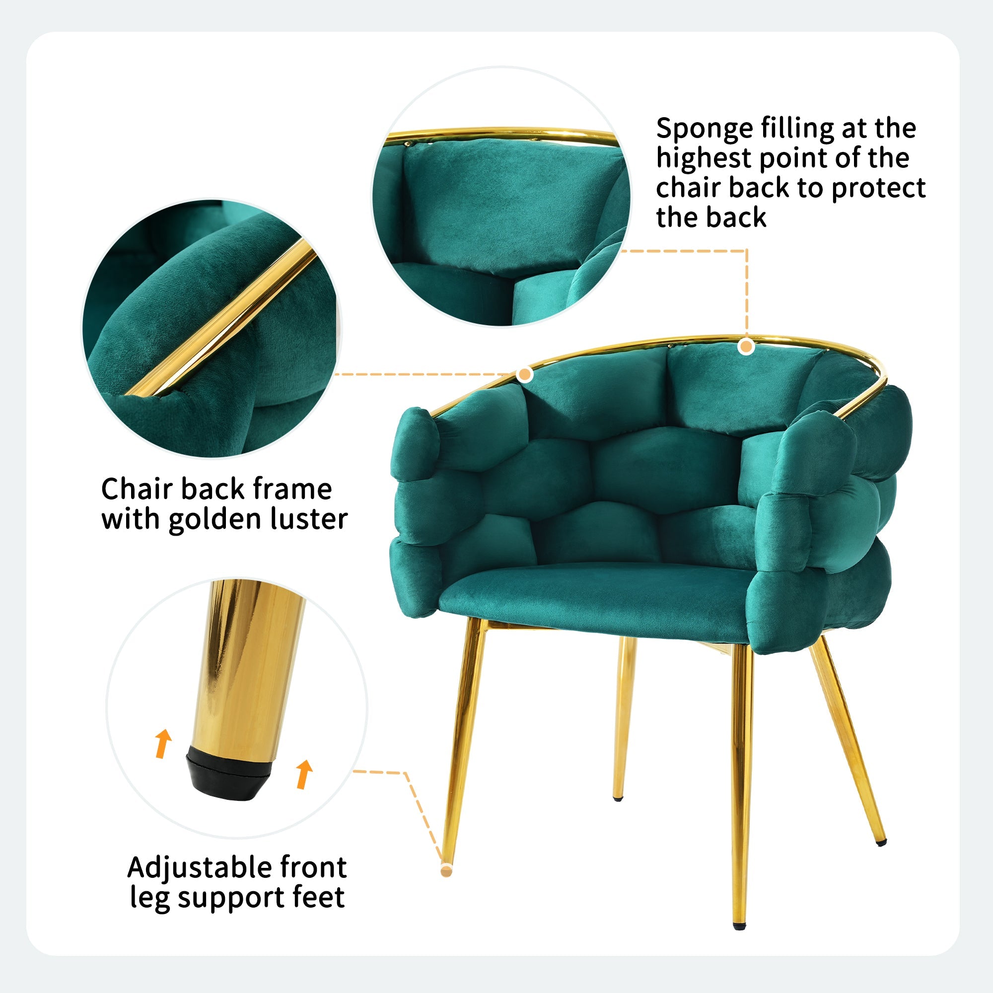 Logidon Luxury Velor Chair Green Bubble With Gold-Plated Legs