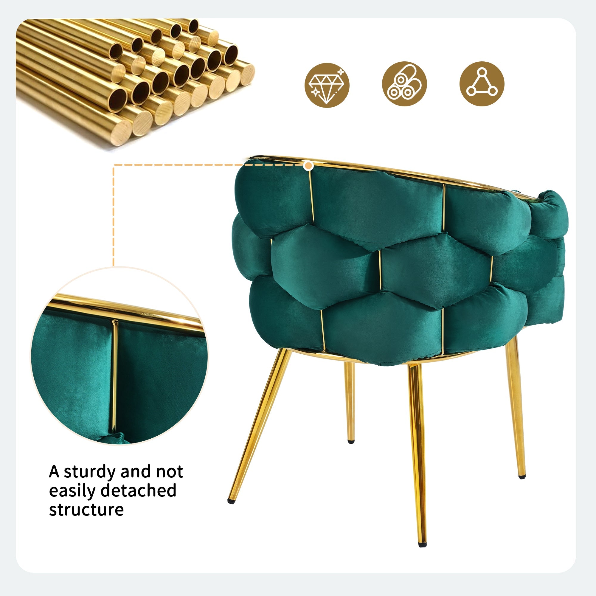 Logidon Luxury Velor Chair Green Bubble With Gold-Plated Legs