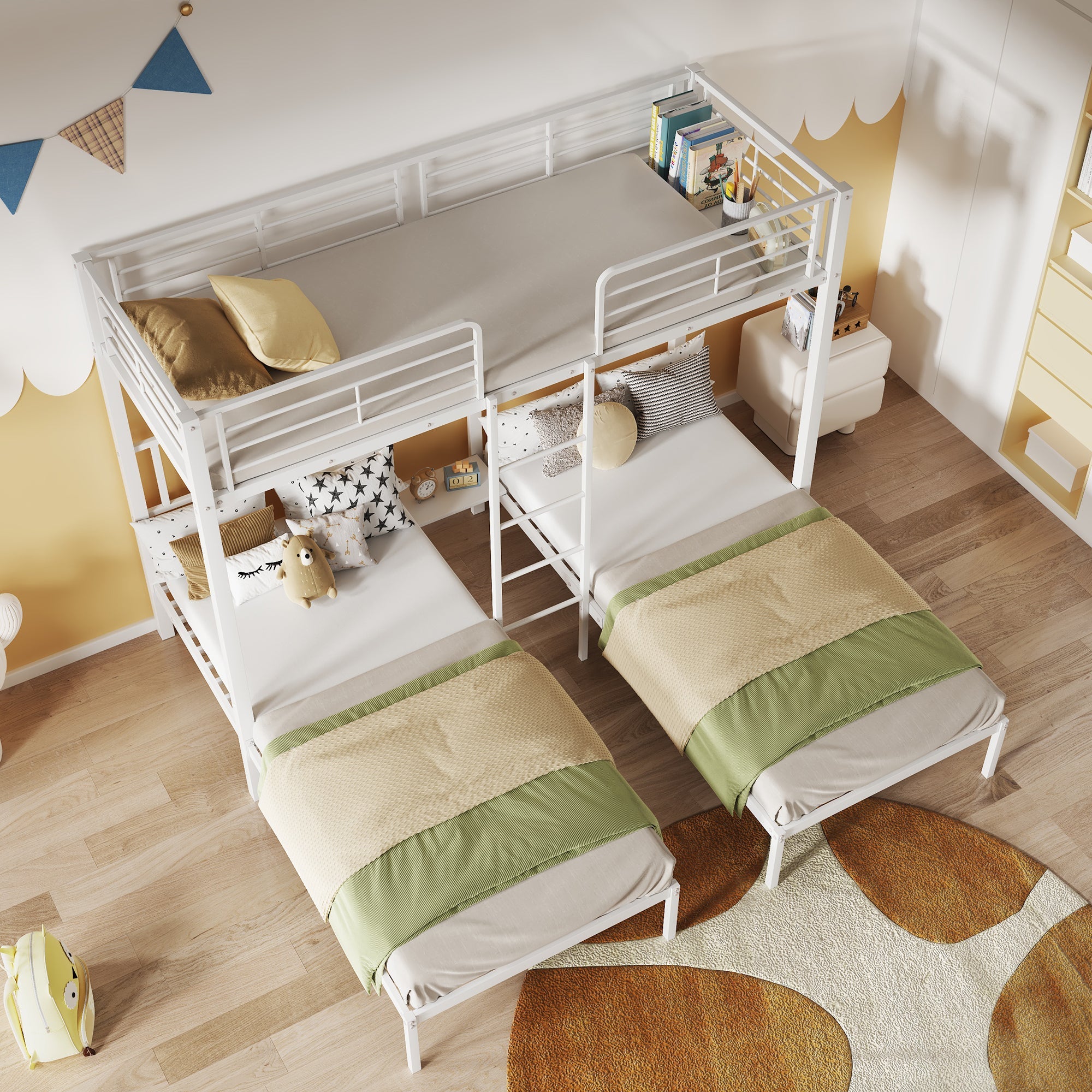 Logidon 3-persoons stapelbed wit 90x200cm met ladder en tafel