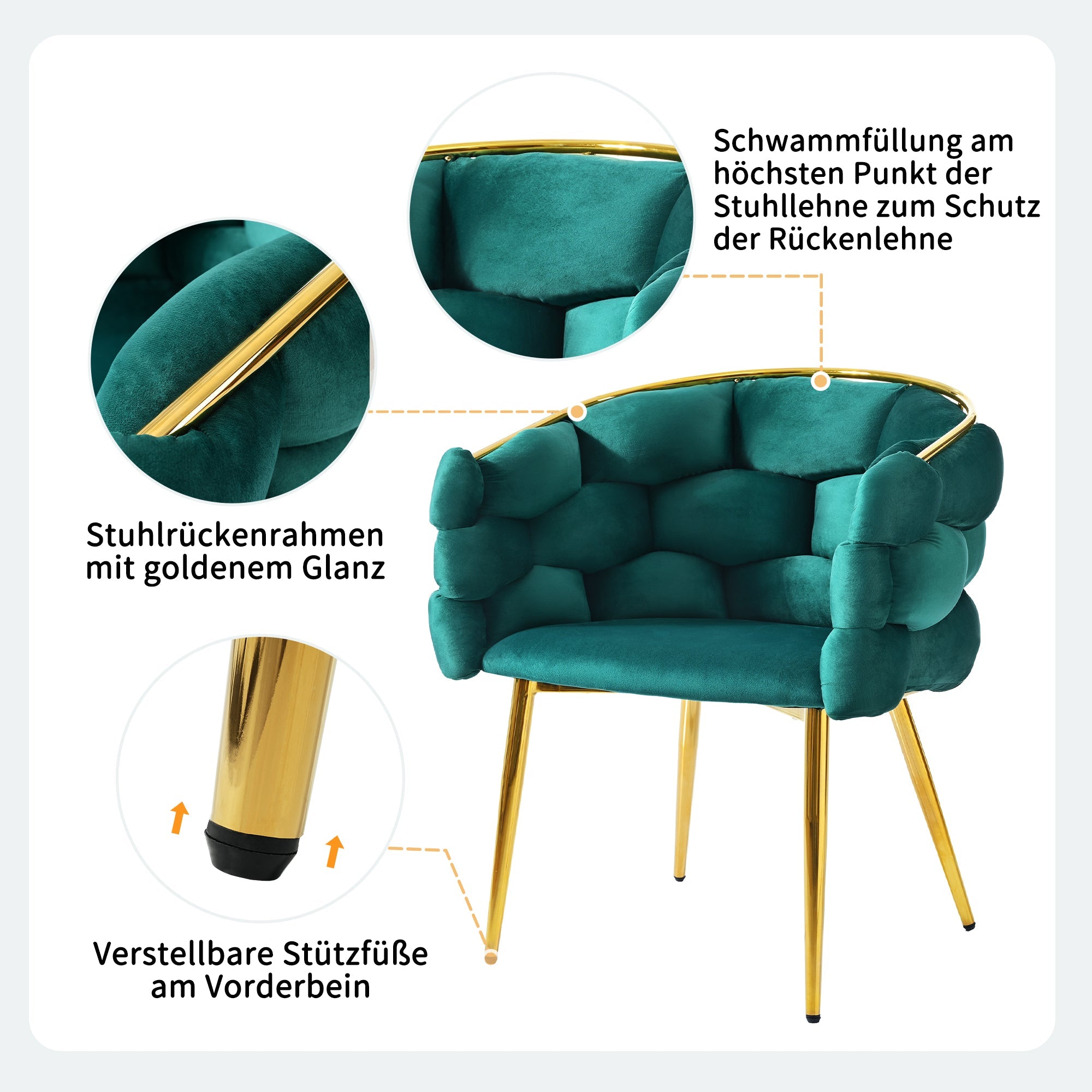 Logidon Luxury Velor Chair Green Bubble With Gold-Plated Legs
