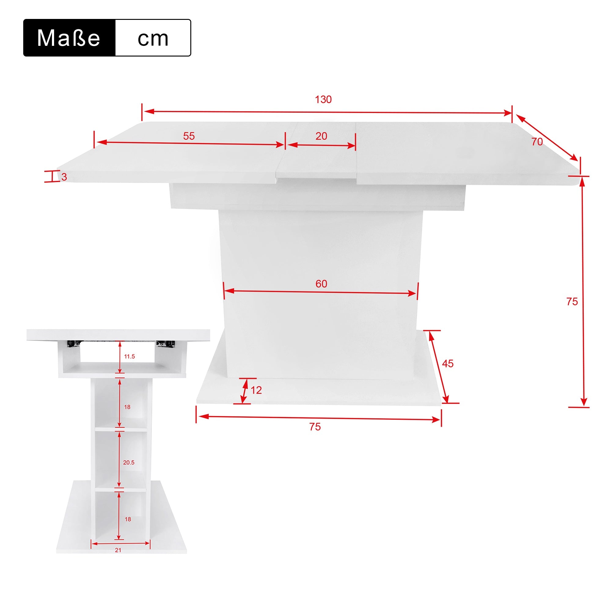 Logidon Eetkamerset Uitschuifbare tafel en 4 stoelen Wit 130 Cm
